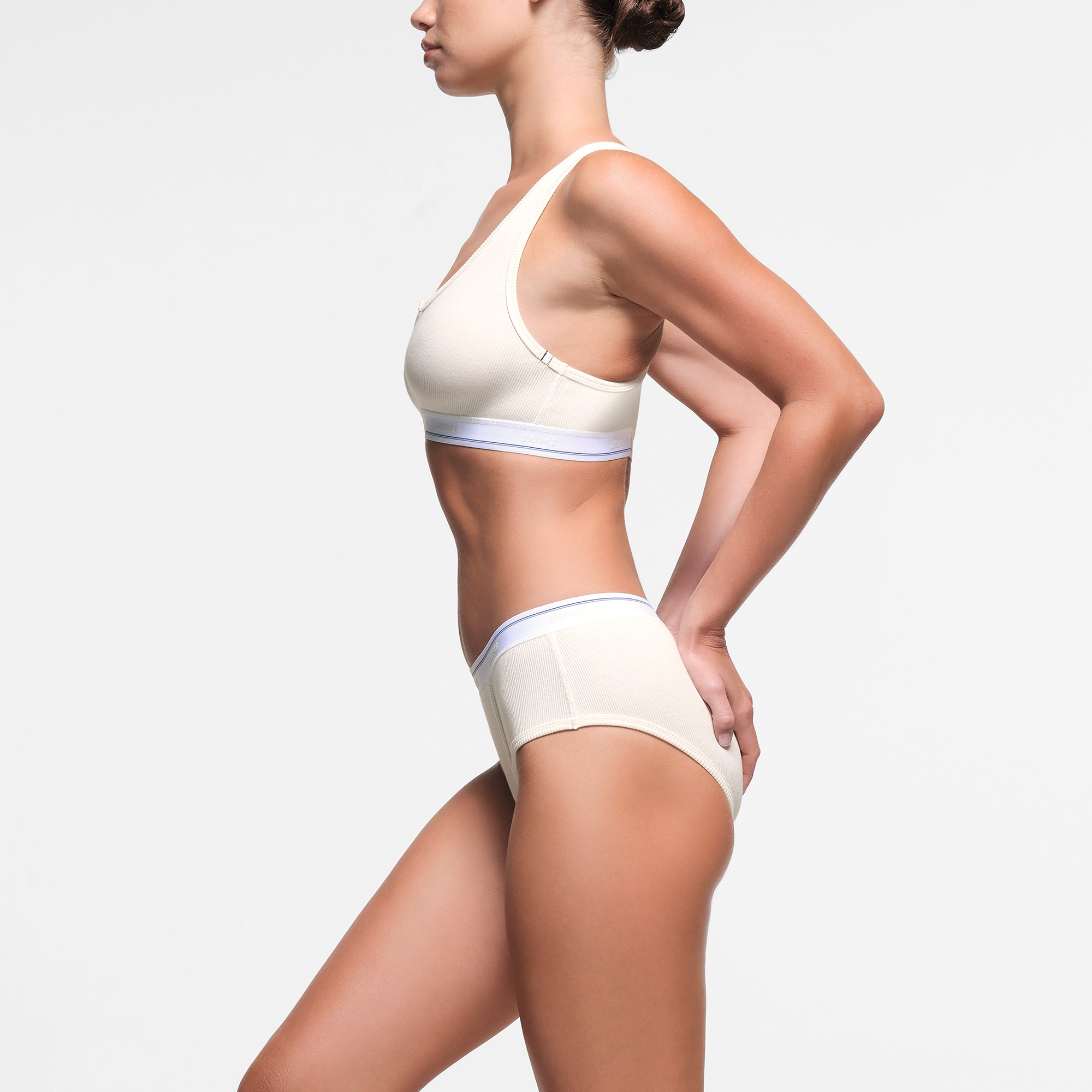 COTTON RIB SPLIT NECK BRALETTE | MARBLE STRIPE