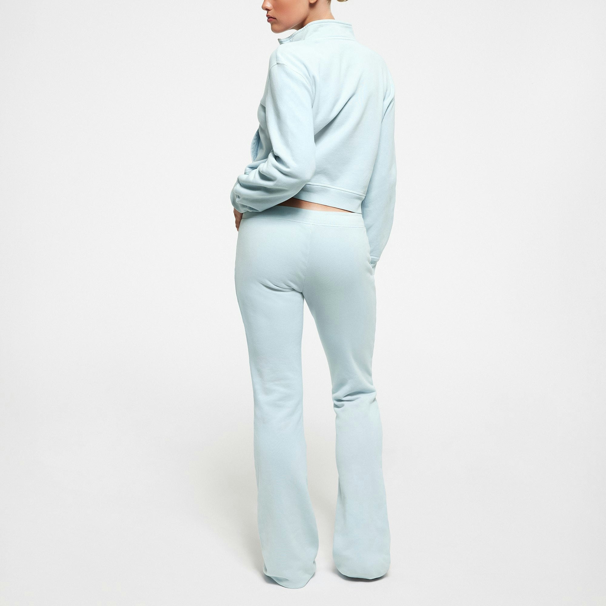 FRENCH TERRY SHRUNKEN HALF ZIP PULLOVER | OPAL ON A MODEL BACK VIEW