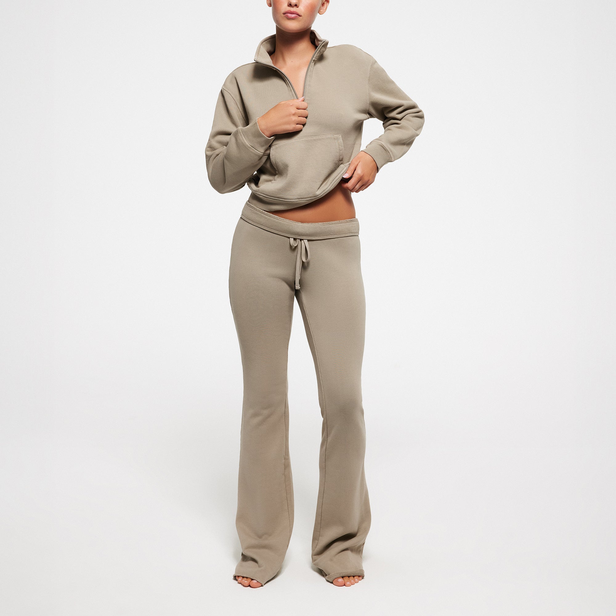 FRENCH TERRY SHRUNKEN HALF ZIP | TAUPE