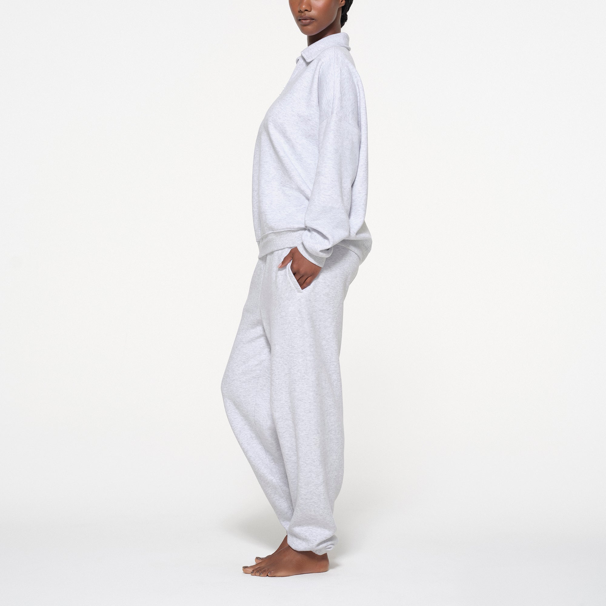 COTTON FLEECE OVERSIZED QUARTER ZIP PULLOVER | LIGHT HEATHER