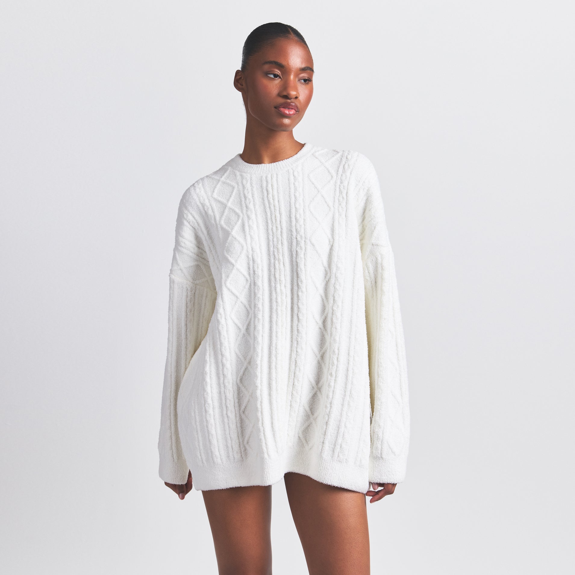 COZY LIGHT OVERSIZED CABLEKNIT CREWNECK PULLOVER | IVORY | SKIMS