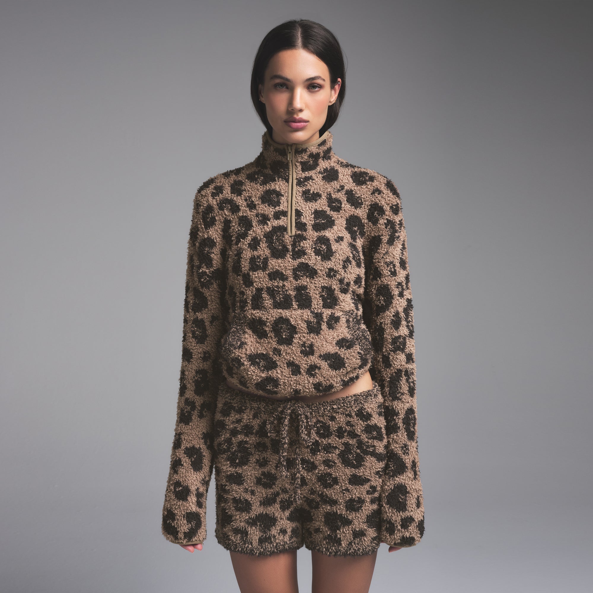 COZY KNIT UNISEX QUARTER ZIP PULLOVER | LEOPARD PRINT | XXS/XS