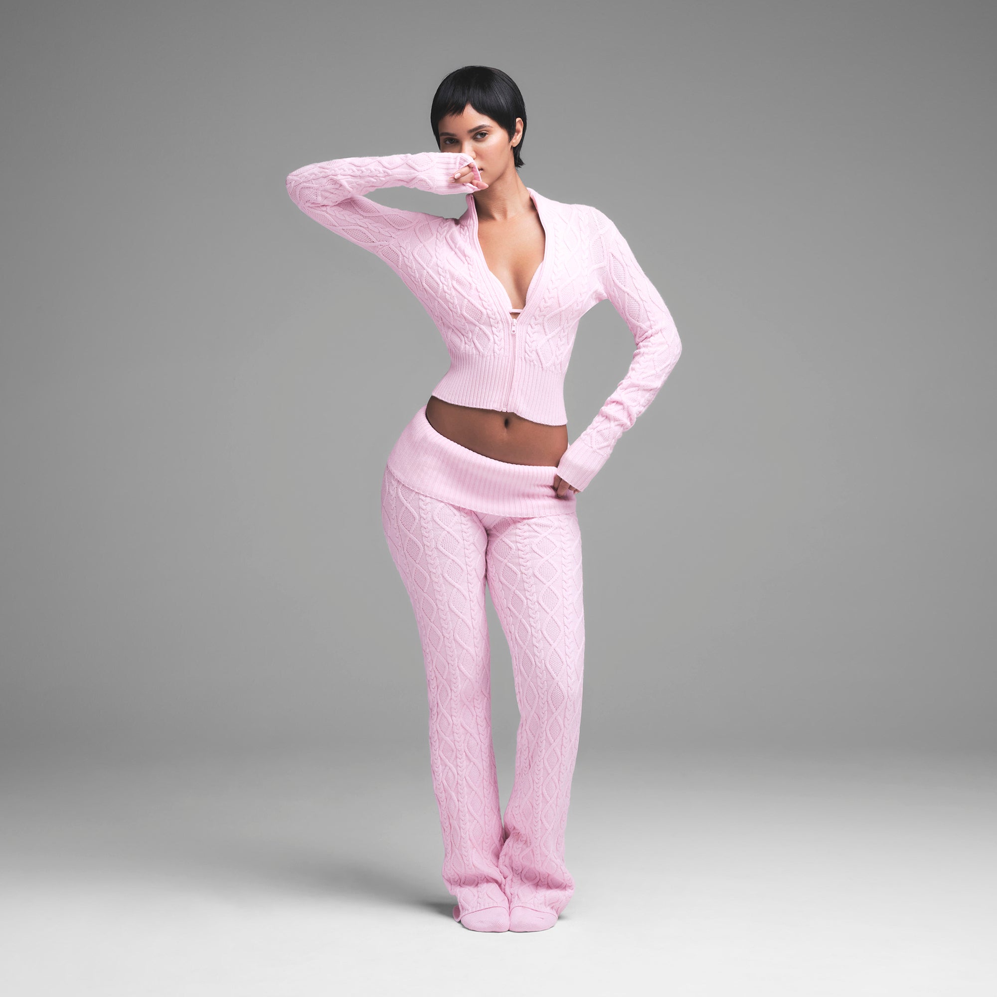 SWEATER KNIT ZIP UP | BABY PINK | XXS