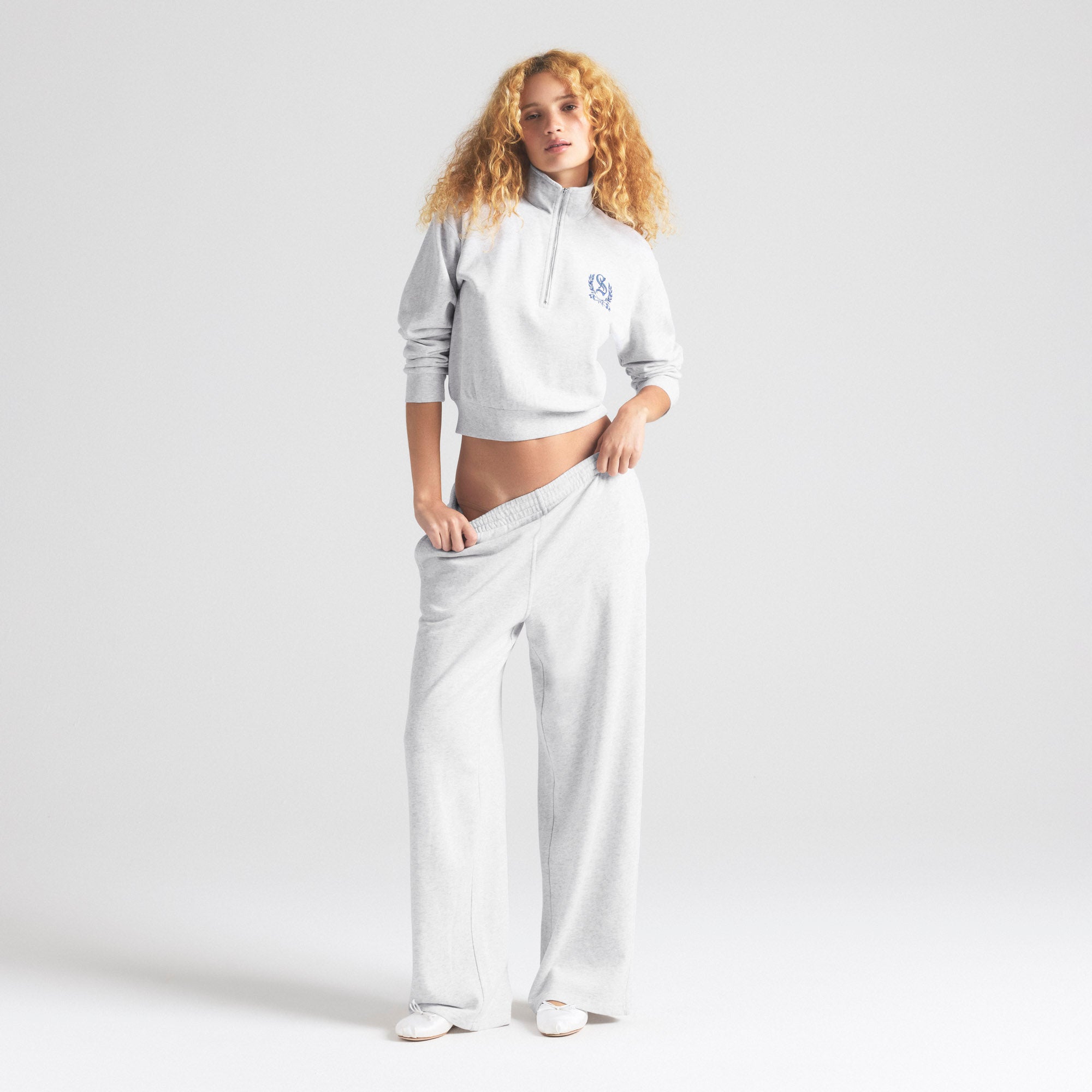 LIGHTWEIGHT FLEECE SHRUNKEN QUARTER ZIP | LIGHT HEATHER GREY