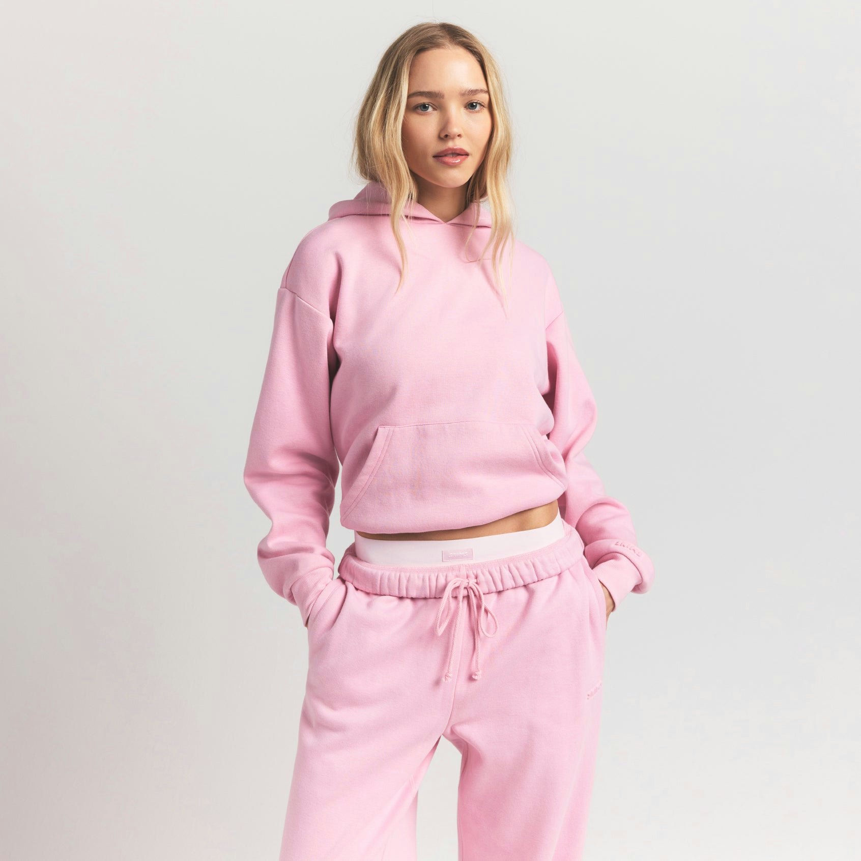 COTTON FLEECE CLASSIC HOODIE | HALITE ON A MODEL FRONT VIEW @ | FOCUS: 0.9, 0.1, 0.7