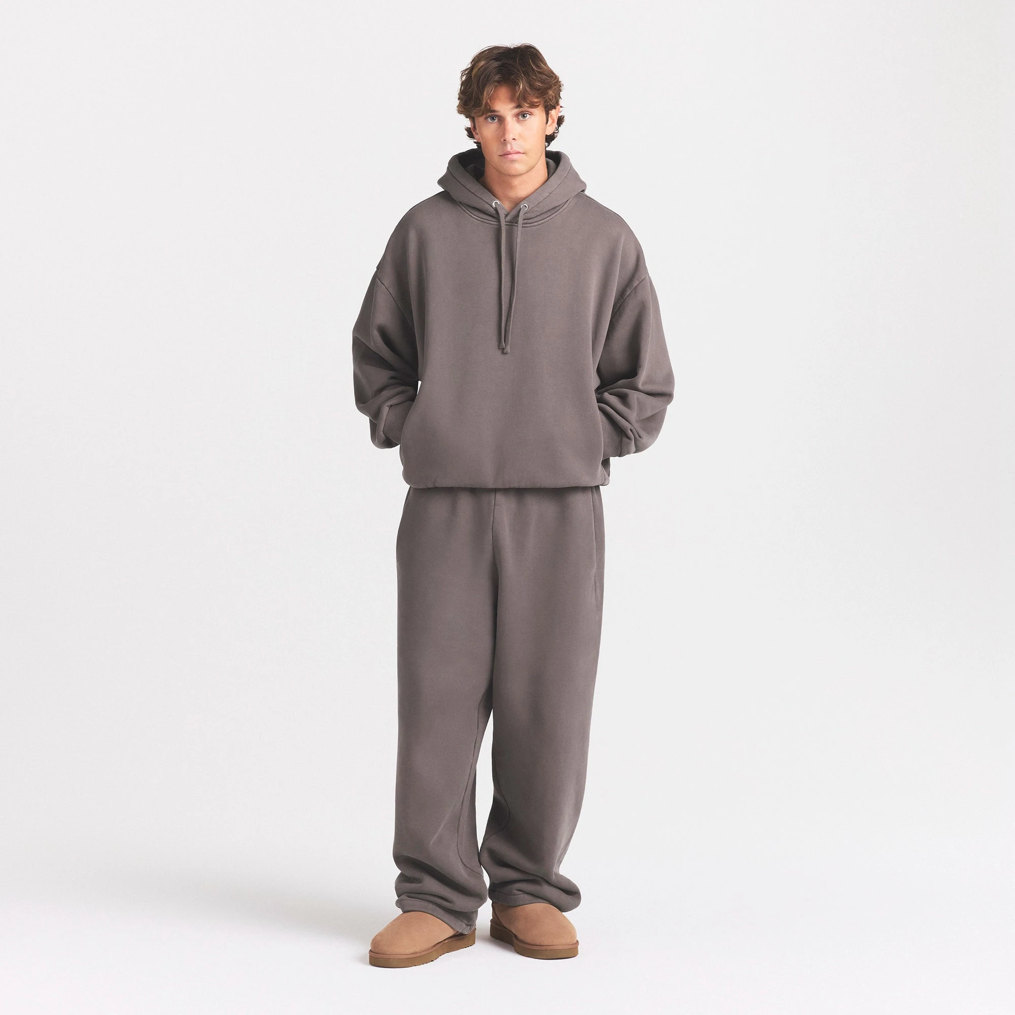 HEAVYWEIGHT FLEECE MENS HOODIE | STERLING ON A MODEL FRONT VIEW @ | FOCUS: 0.0, 1.0, 0.9