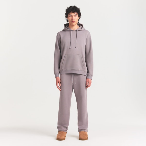 FLEECE LOUNGE MENS RELAXED HOODIE | SHADOW ON A MODEL FRONT VIEW @ | FOCUS: 0.0, 1.0, 0.9