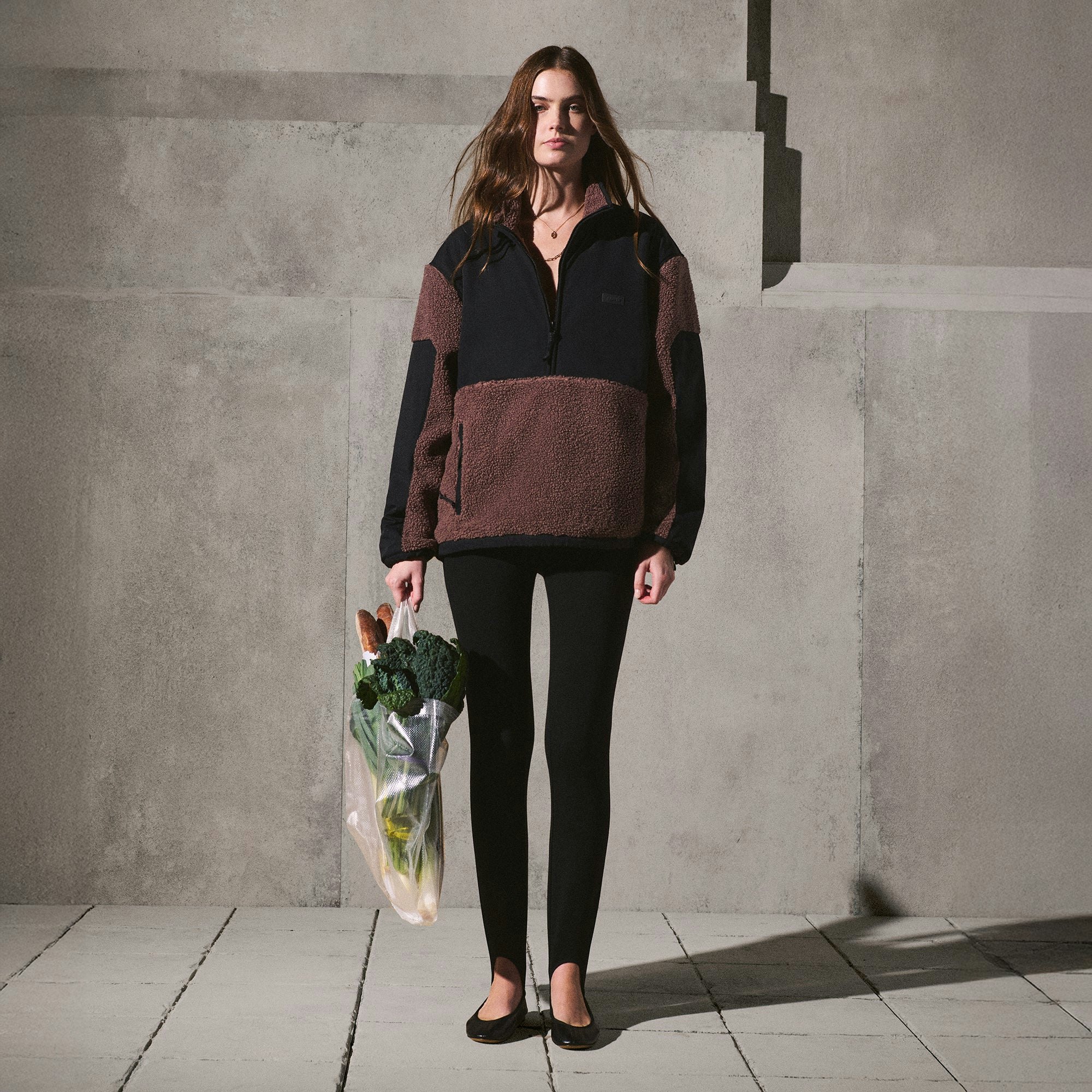 TEDDY HALF ZIP UP PULLOVER | UMBER ON A MODEL FRONT VIEW @ | FOCUS: 0.0, 1.0, 0.9