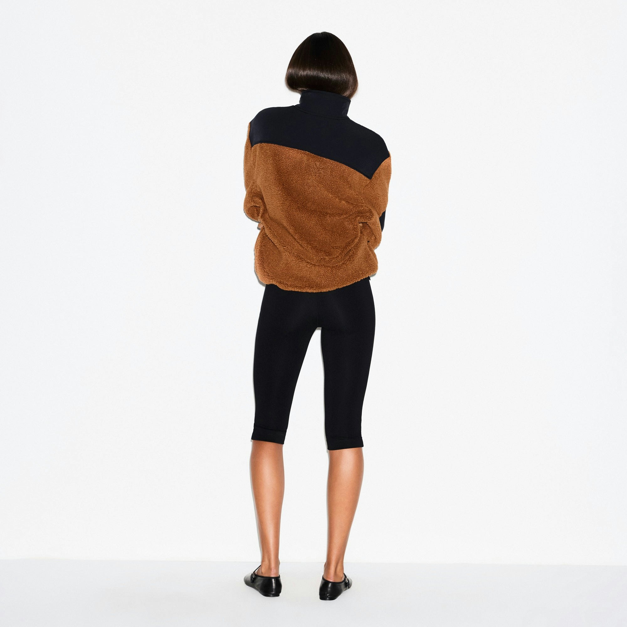 TEDDY OVERSIZED HALF ZIP UP PULLOVER | CHAI ON A MODEL SIDE VIEW @ | FOCUS: 0.0, 1.0, 0.9