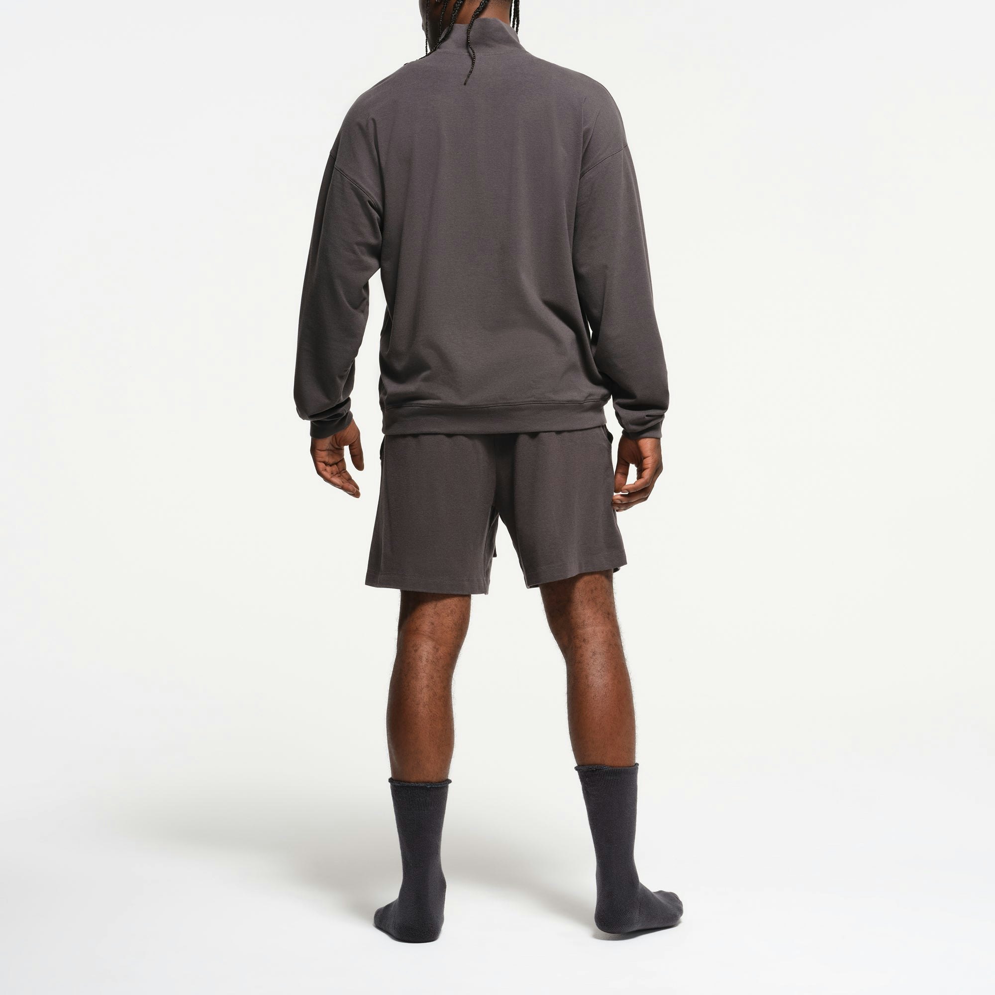 JERSEY LOUNGE MENS RELAXED QUARTER ZIP PULLOVER | ASH ON A MODEL BACK VIEW