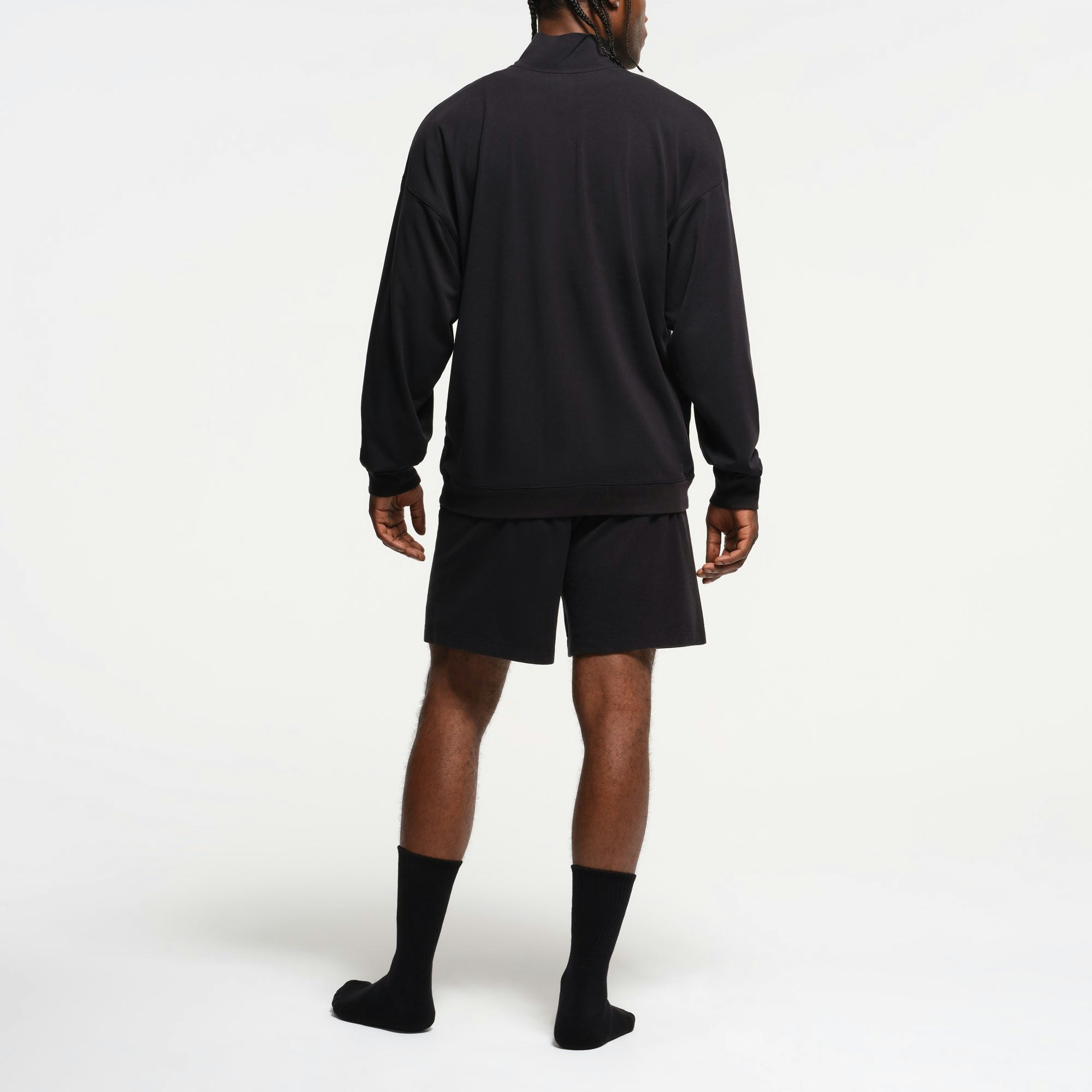 JERSEY LOUNGE MENS RELAXED QUARTER ZIP PULLOVER | OBSIDIAN ON A MODEL BACK VIEW