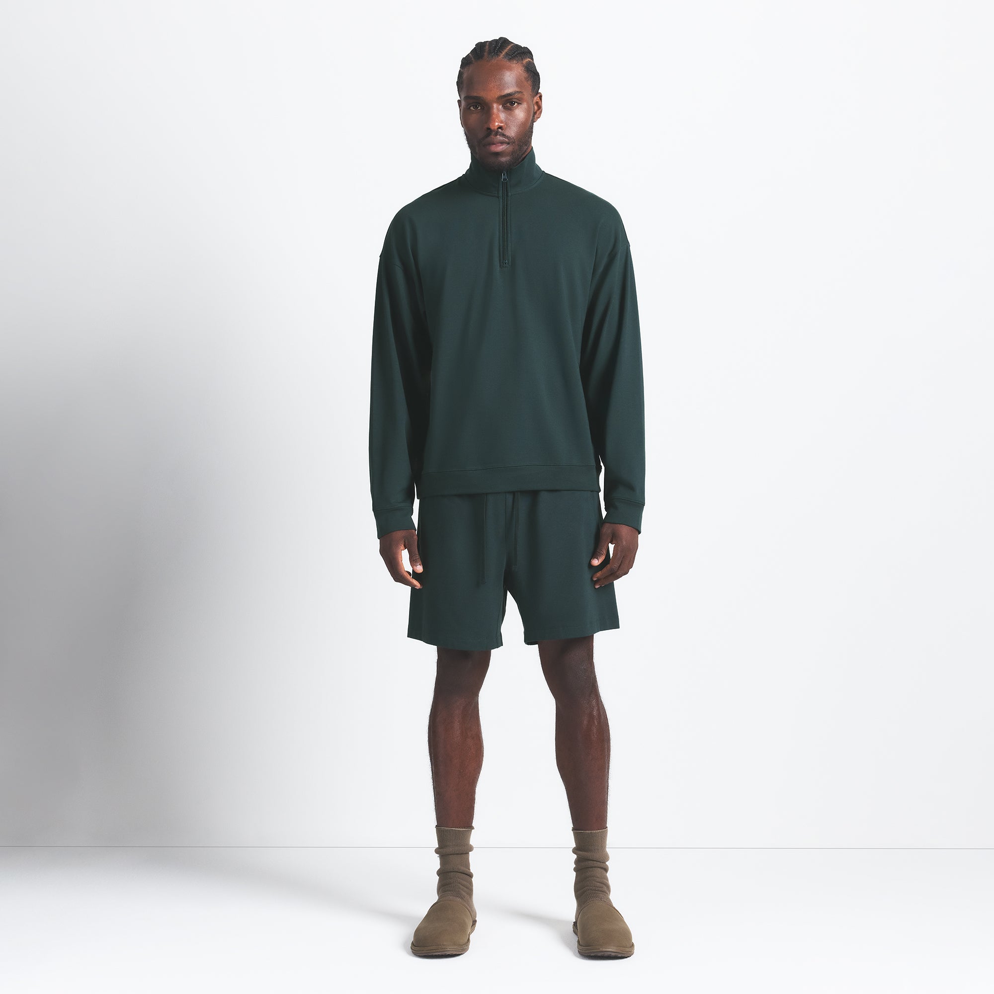 JERSEY LOUNGE MENS RELAXED QUARTER ZIP PULLOVER | TINT ON A MODEL FRONT VIEW @ | FOCUS: 0.0, 1.0, 0.9