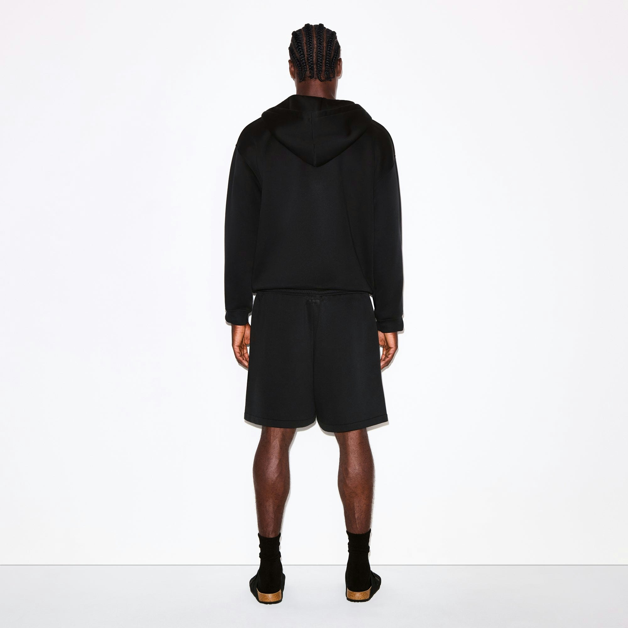 FLEECE LOUNGE MENS RELAXED ZIP UP HOODIE | WASHED ONYX ON A MODEL FRONT VIEW @ | FOCUS: 0.0, 1.0, 0.9
