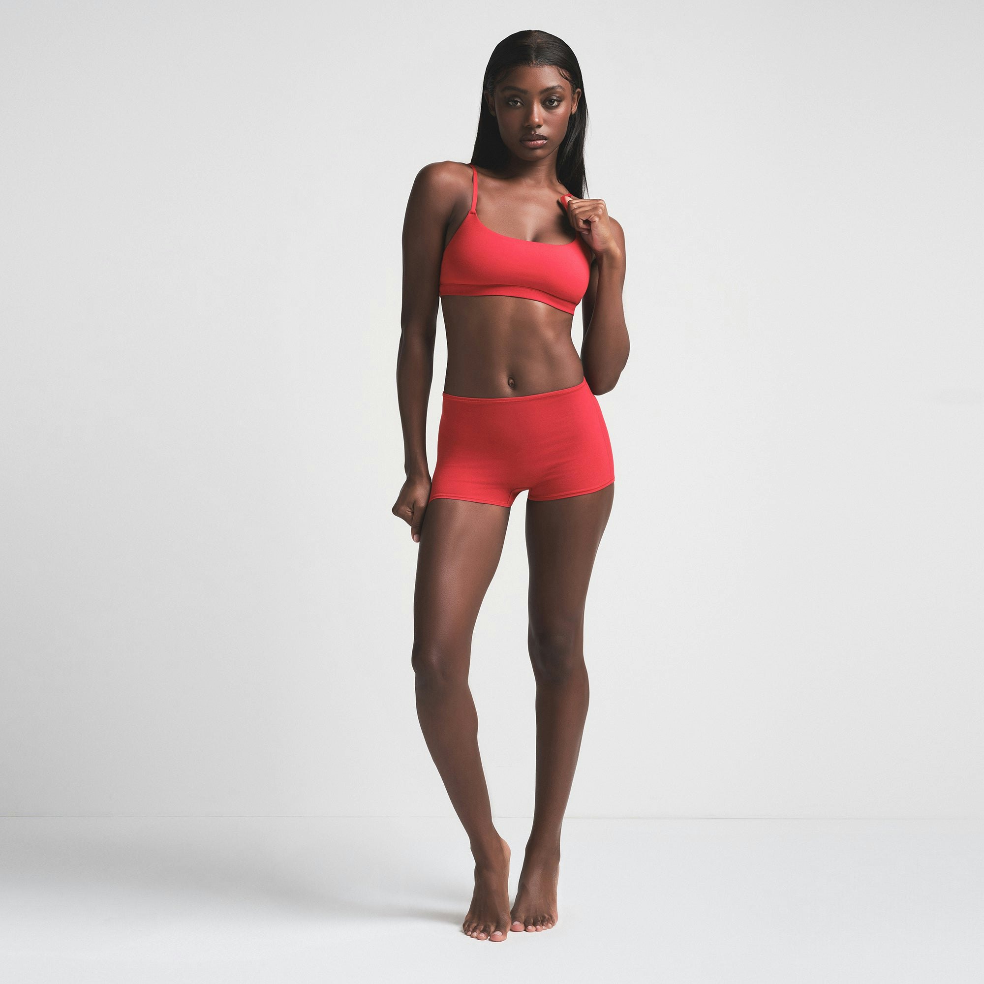 COTTON JERSEY BOY SHORT 5-PACK | CRANBERRY MULTI ON A MODEL FRONT VIEW