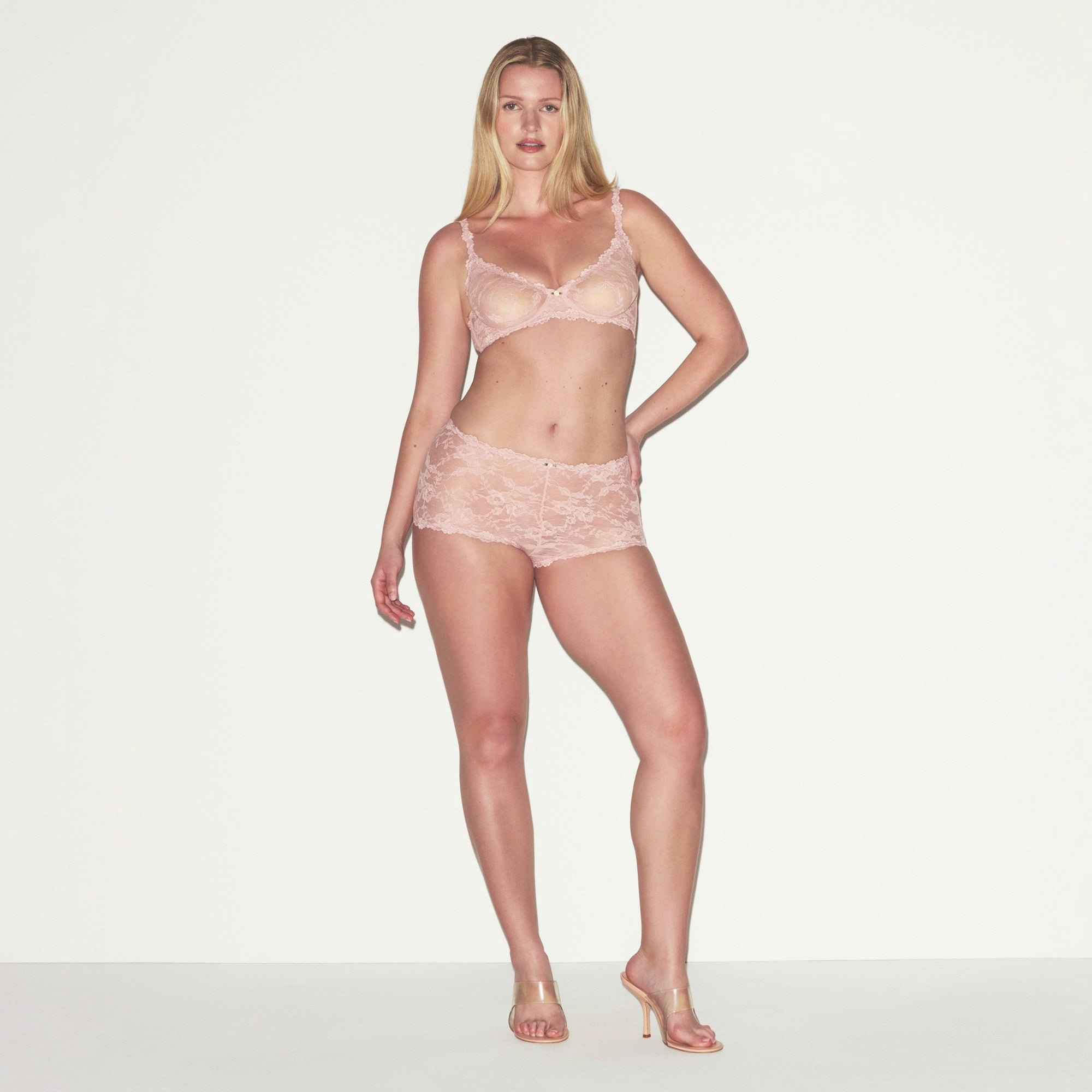 STRETCH LACE BOY SHORT | MORGANITE ON A MODEL FRONT VIEW @ | FOCUS: 0.0, 1.0, 0.9