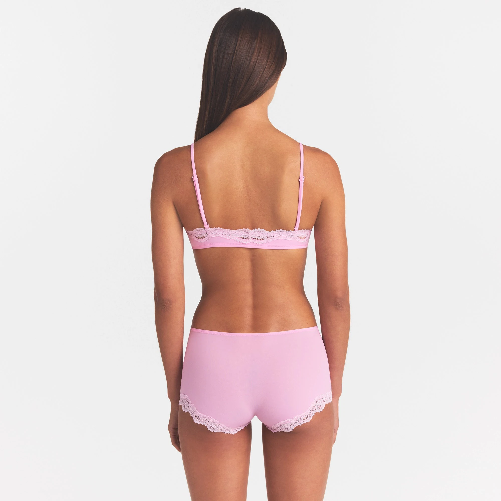 FITS EVERYBODY LACE BOY SHORT | BUBBLE GUM TONAL ON A MODEL SIDE VIEW