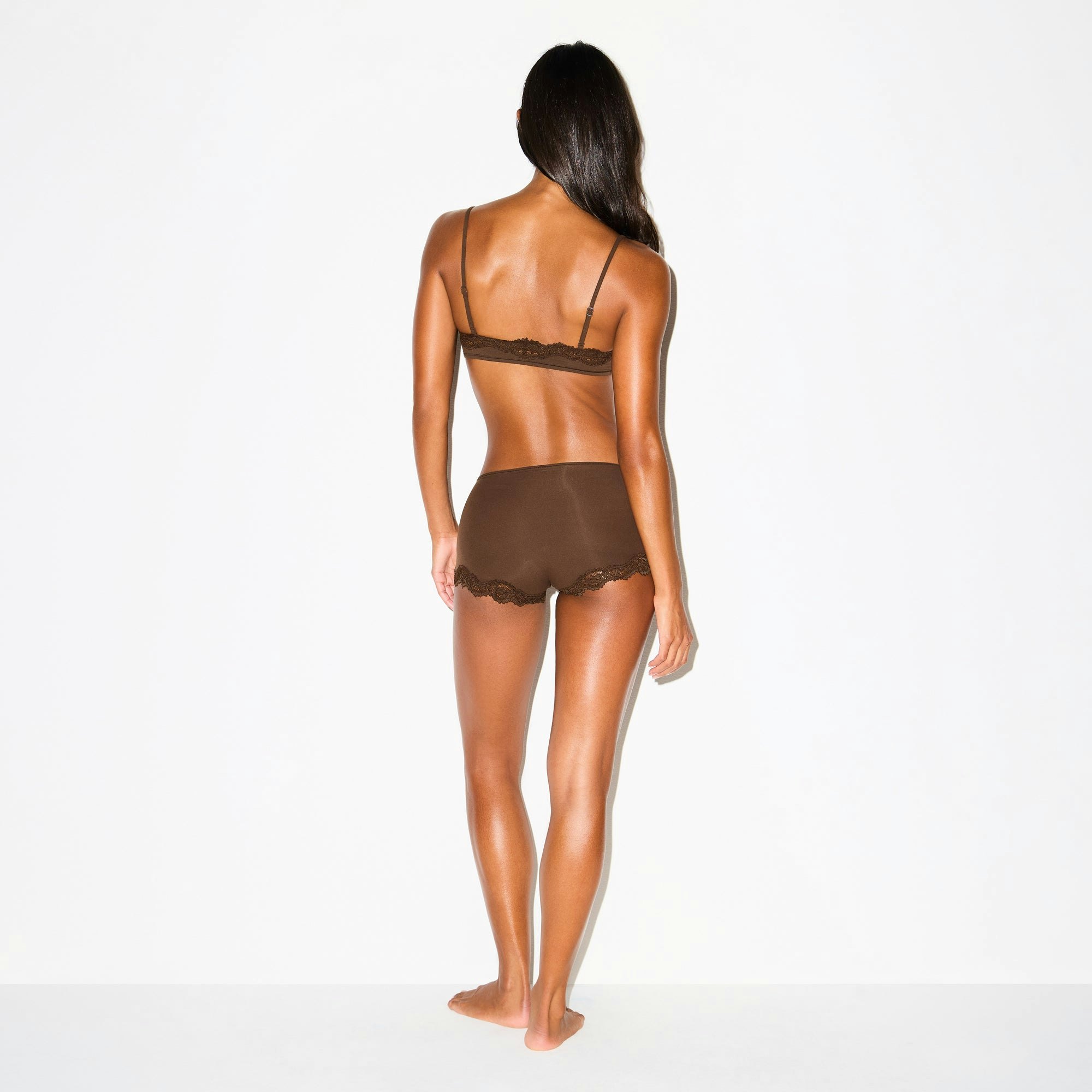 FITS EVERYBODY LACE BOY SHORT | ESPRESSO ON A MODEL FRONT VIEW @ | FOCUS: 0.0, 1.0, 0.9