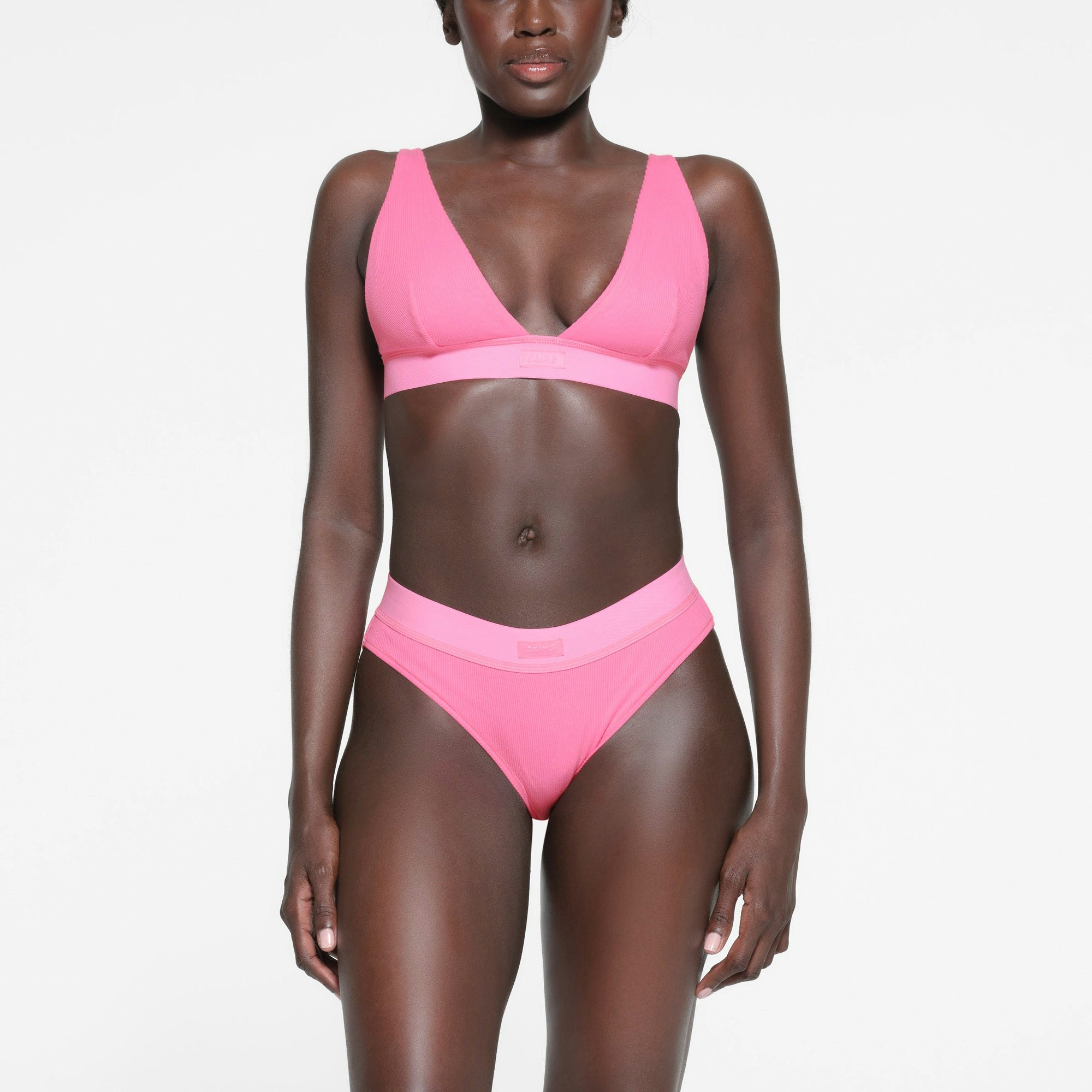 COTTON RIB BRIEF | SUGAR PINK ON A MODEL FRONT VIEW