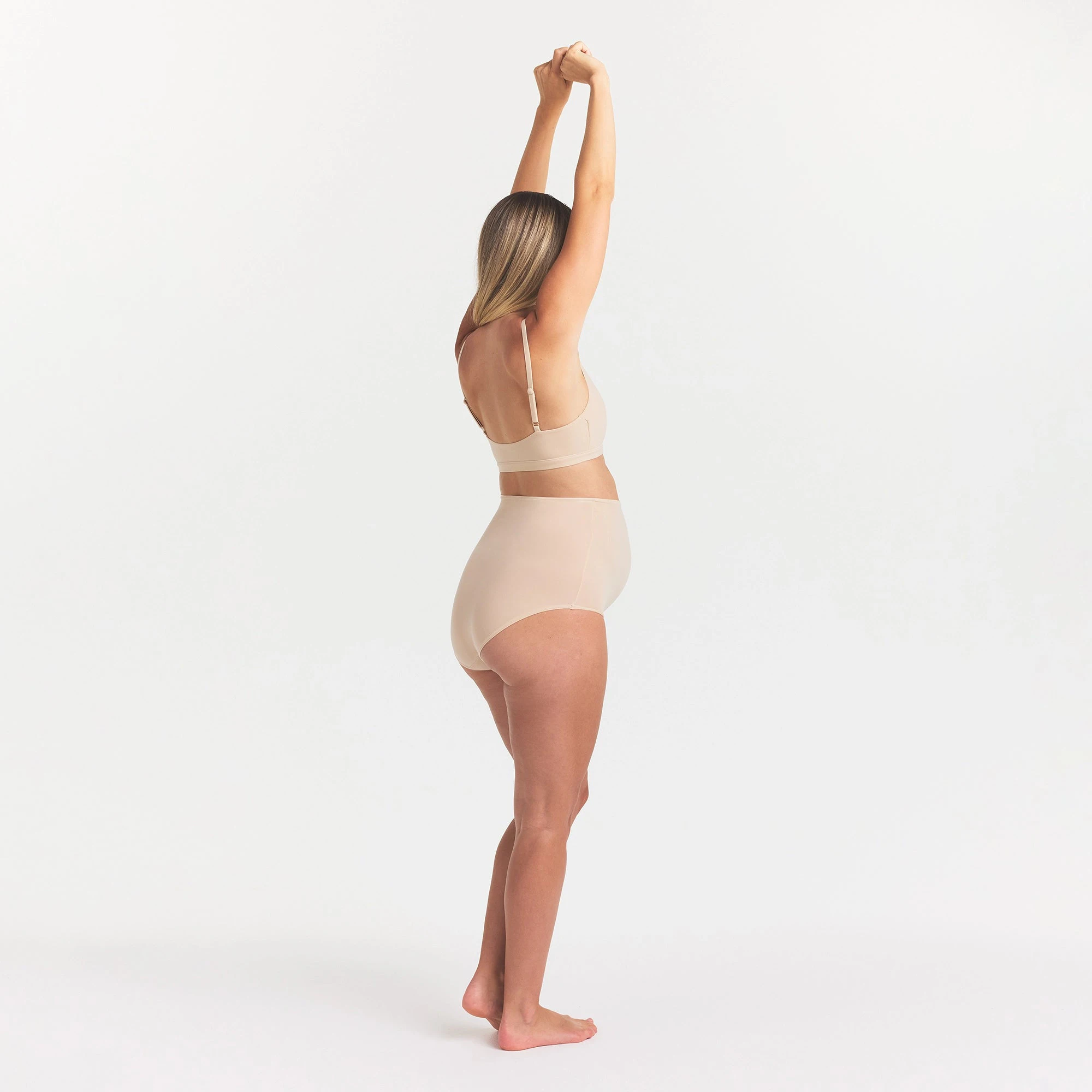 FITS EVERYBODY MATERNITY HIGH-WAISTED BRIEF | SAND ON A MODEL FRONT VIEW @ | FOCUS: 0.0, 1.0, 0.9