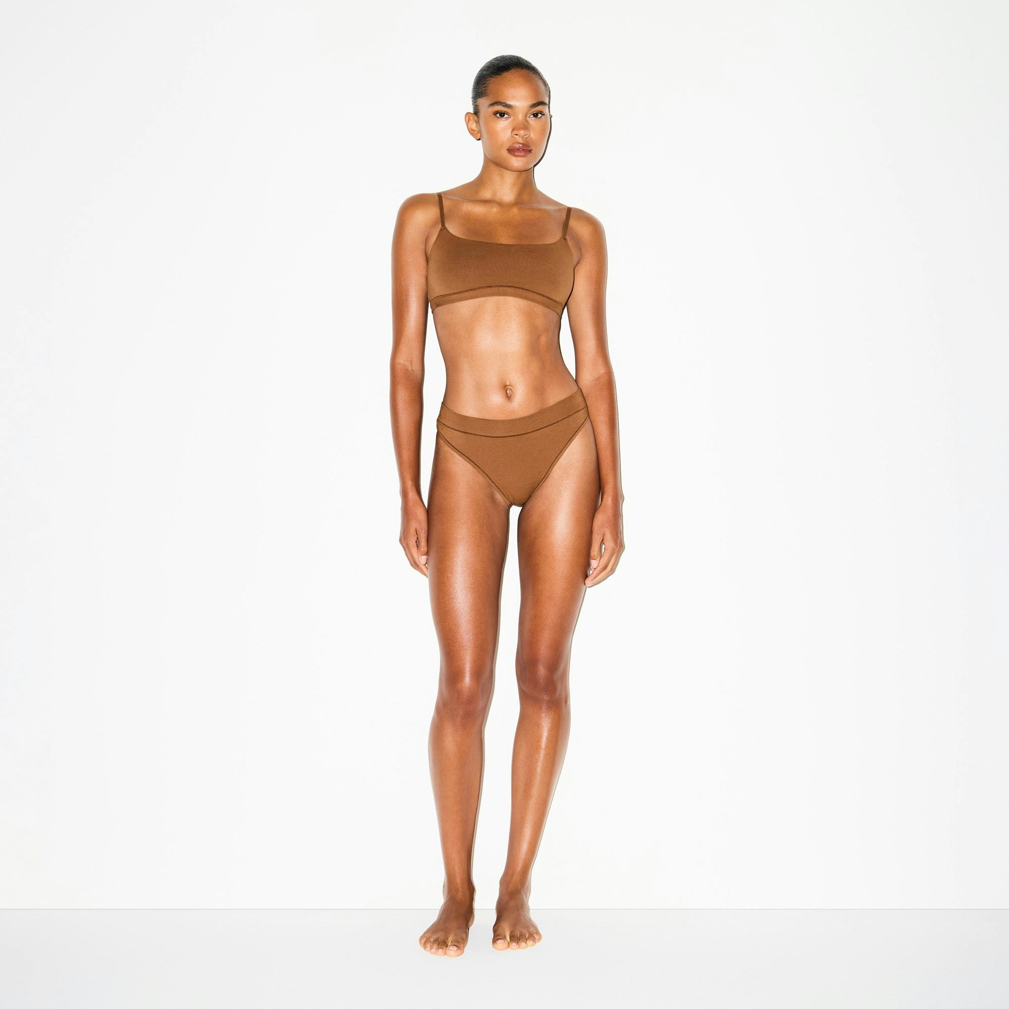 COTTON JERSEY CHEEKY TANGA | CHAI ON A MODEL FRONT VIEW @ | FOCUS: 0.0, 1.0, 0.9