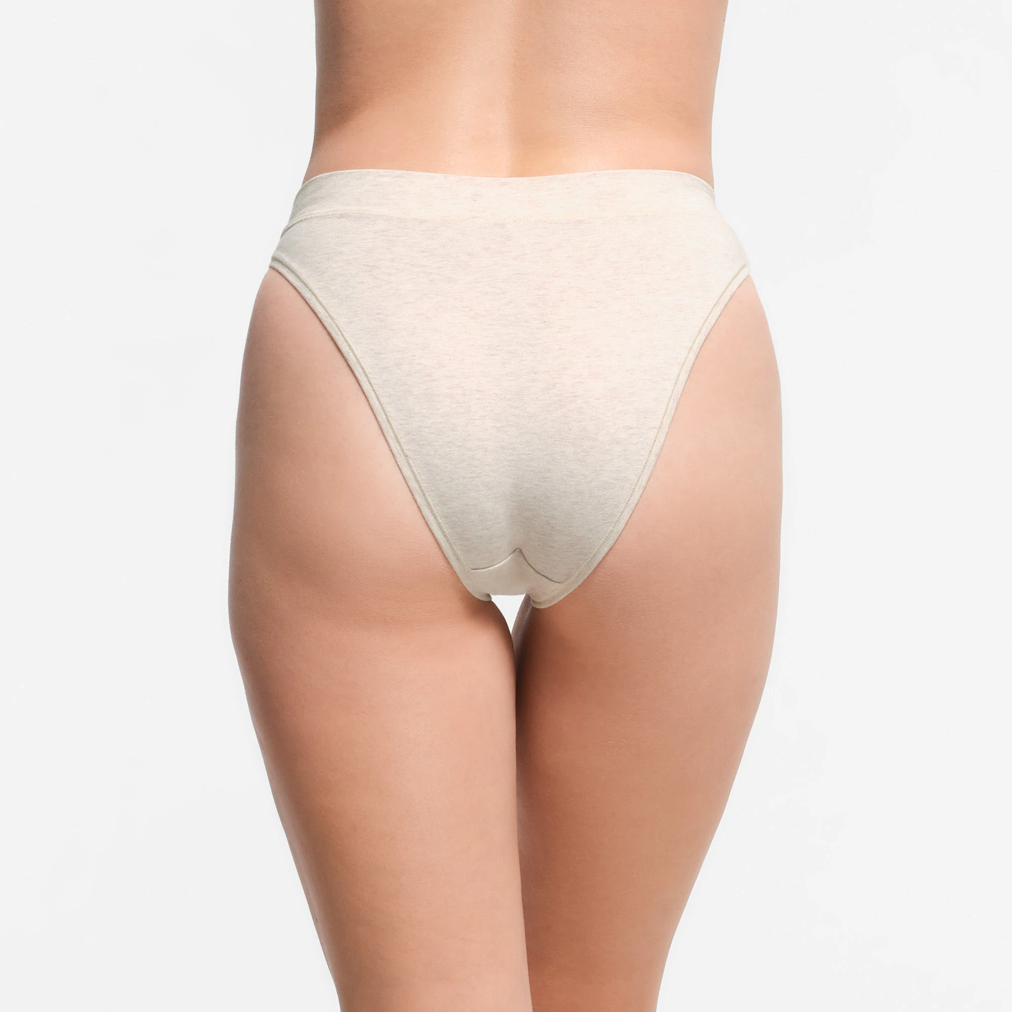 COTTON JERSEY CHEEKY TANGA | OATMEAL HEATHER ON A MODEL BACK VIEW