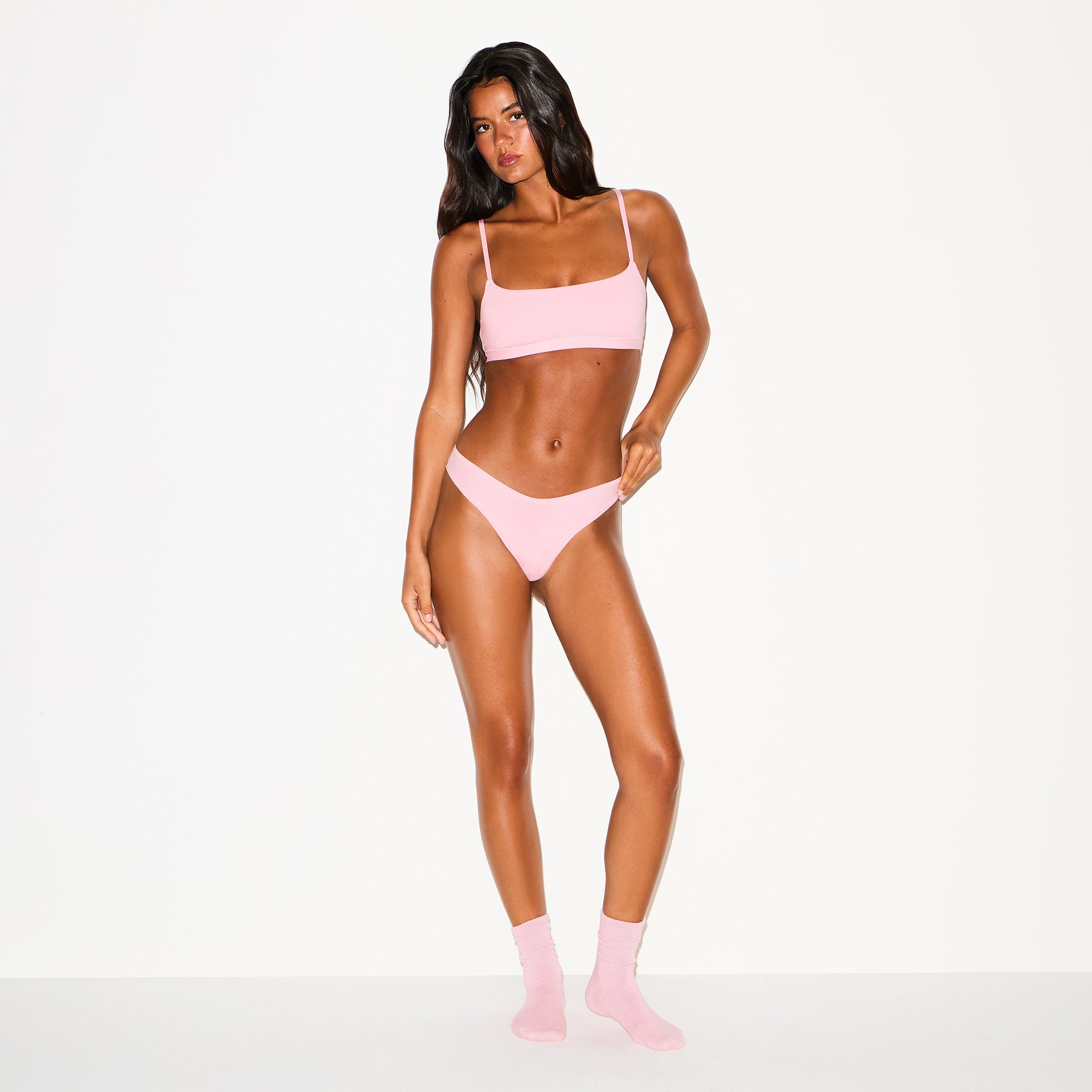 COTTON JERSEY DIPPED THONG | HALITE ON A MODEL FRONT VIEW @ | FOCUS: 0.0, 1.0, 0.9
