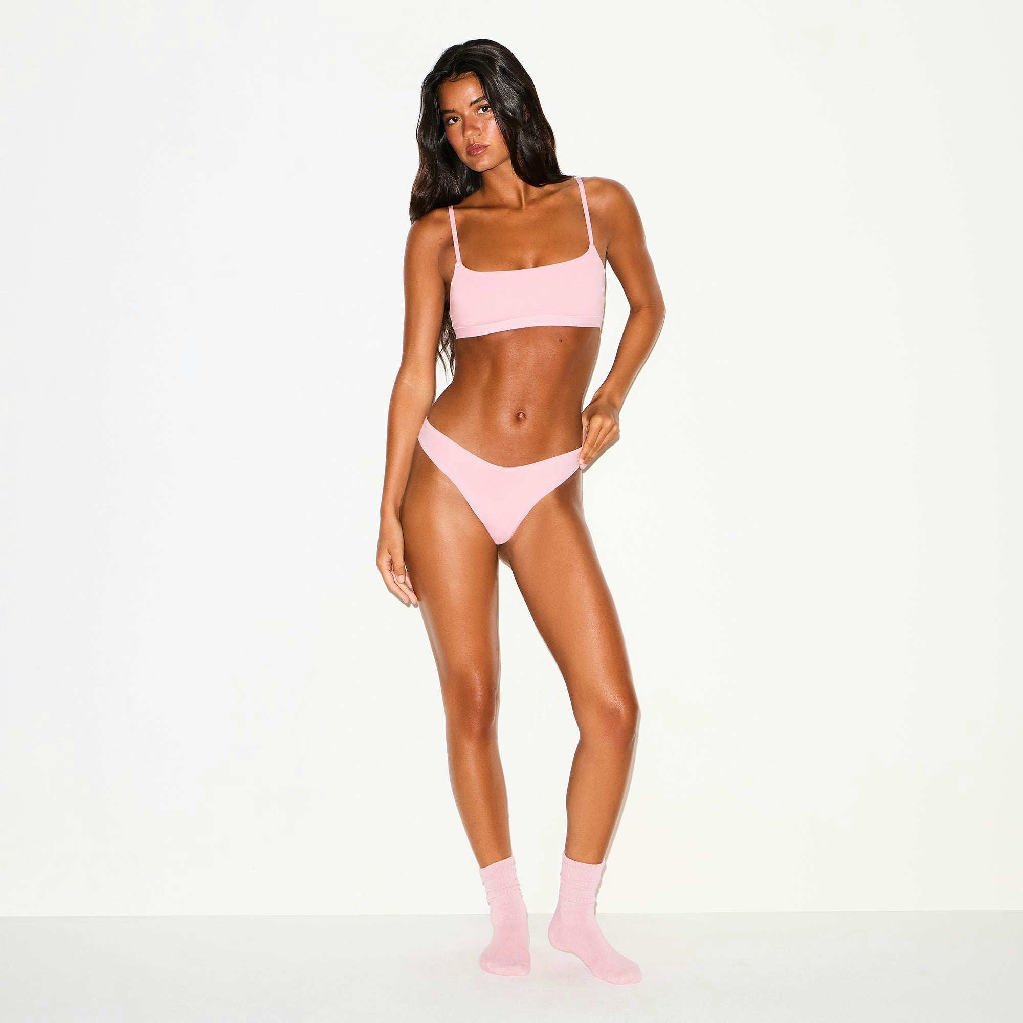 COTTON JERSEY DIPPED THONG | HALITE ON A MODEL FRONT VIEW @ | FOCUS: 0.0, 1.0, 0.9