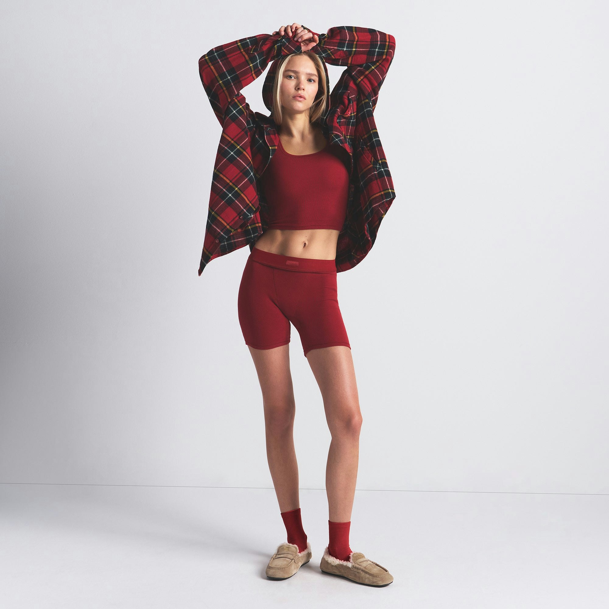 COTTON RIB BOXER | BRICK ON A MODEL FRONT VIEW @ | FOCUS: 0.0, 1.0, 0.9