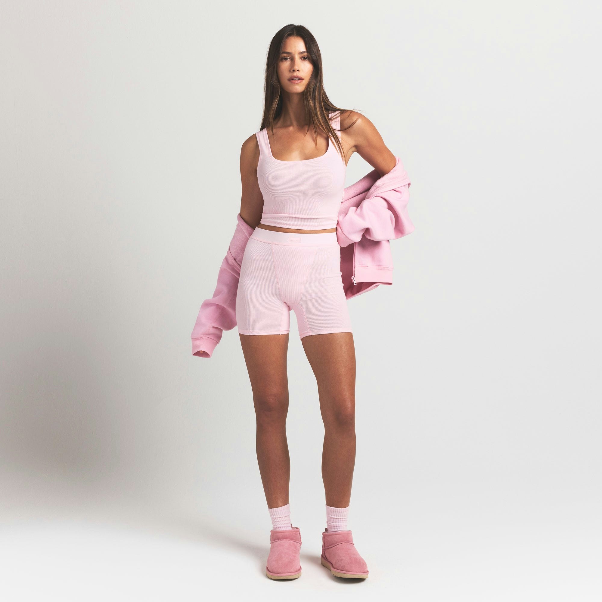 COTTON RIB BOXER | CHERRY BLOSSOM ON A MODEL FRONT VIEW @ | FOCUS: 0.0, 1.0, 0.9