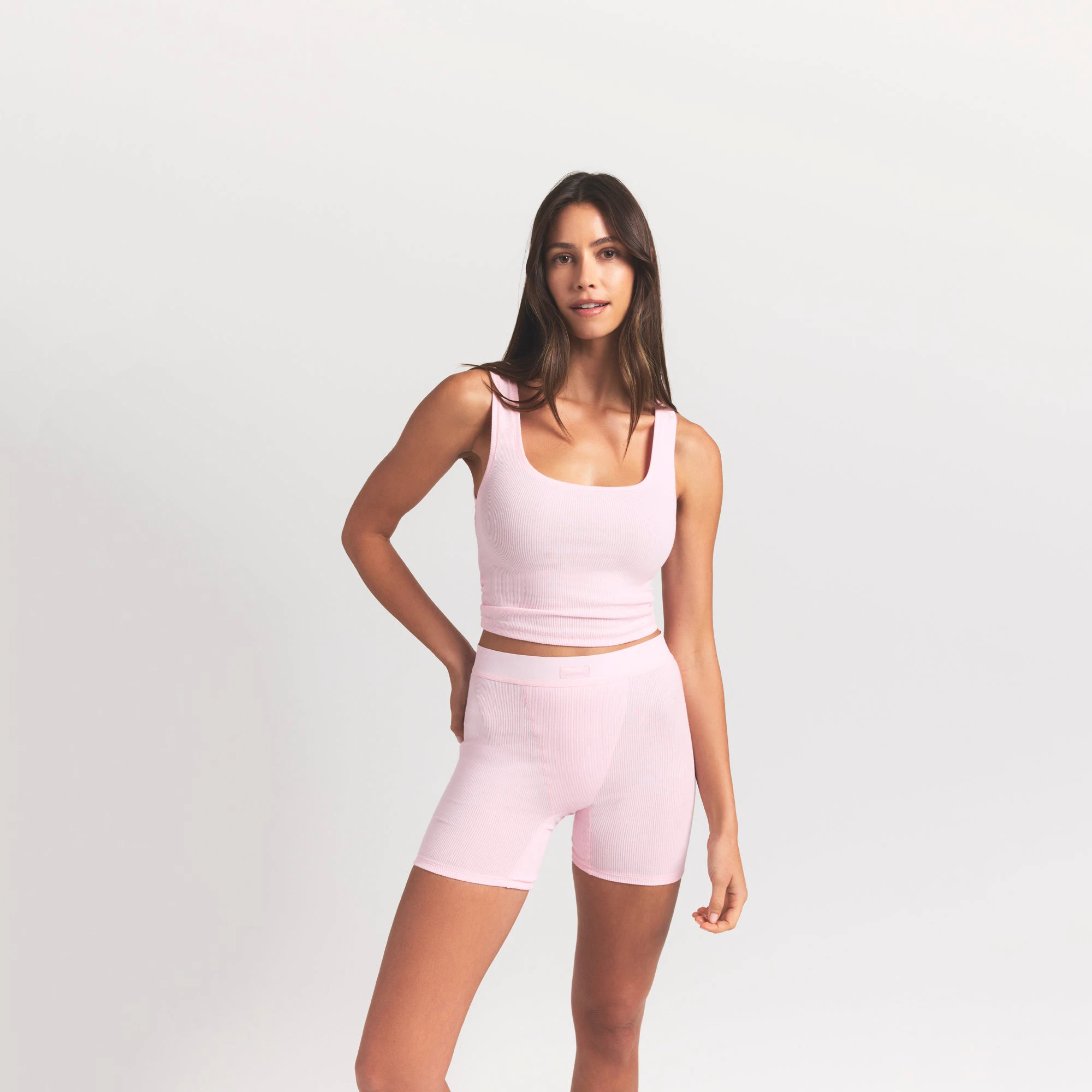 COTTON RIB BOXER | CHERRY BLOSSOM ON A MODEL FRONT VIEW @ | FOCUS: 0.0, 1.0, 0.9VIEW S | FOCUS: 0.0, 1.0, 0.9