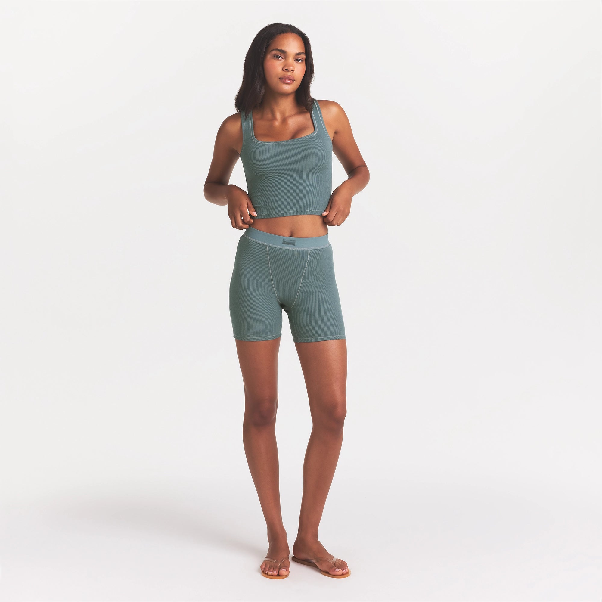 COTTON RIB BOXER | KYANITE ON A MODEL FRONT VIEW