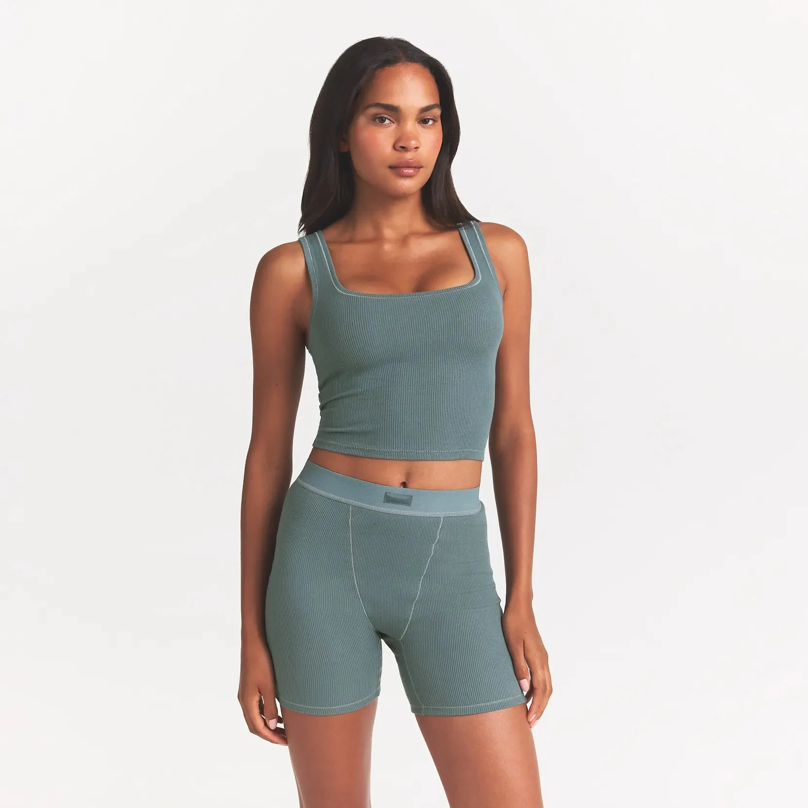 COTTON RIB BOXER | KYANITE ON A MODEL FRONT VIEW