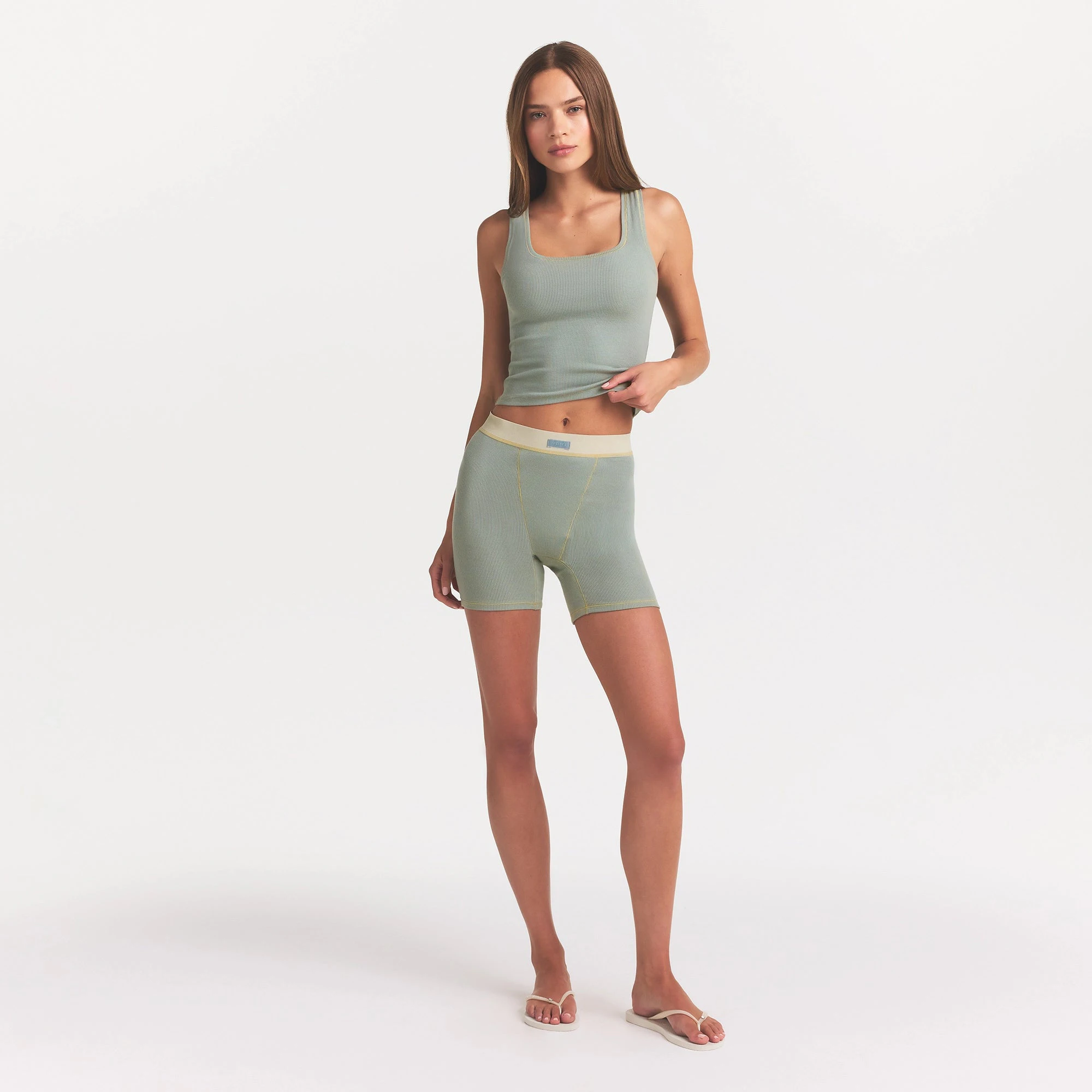 COTTON RIB BOXER | MINERAL ON A MODEL FRONT VIEW
