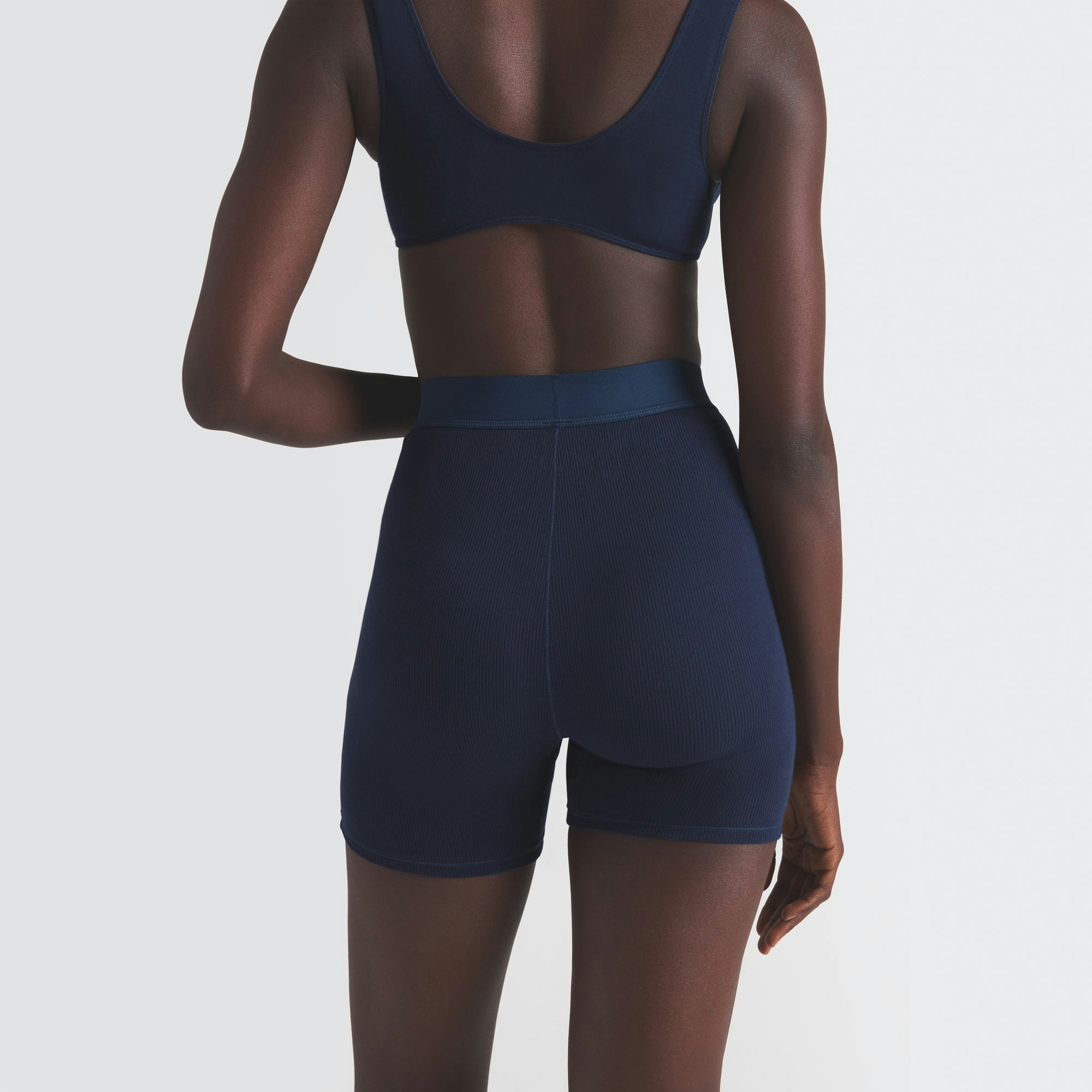 COTTON RIB BOXER | NAVY ON A MODEL SIDEVIEW | FOCUS: 0.0, 1.0, 0.9