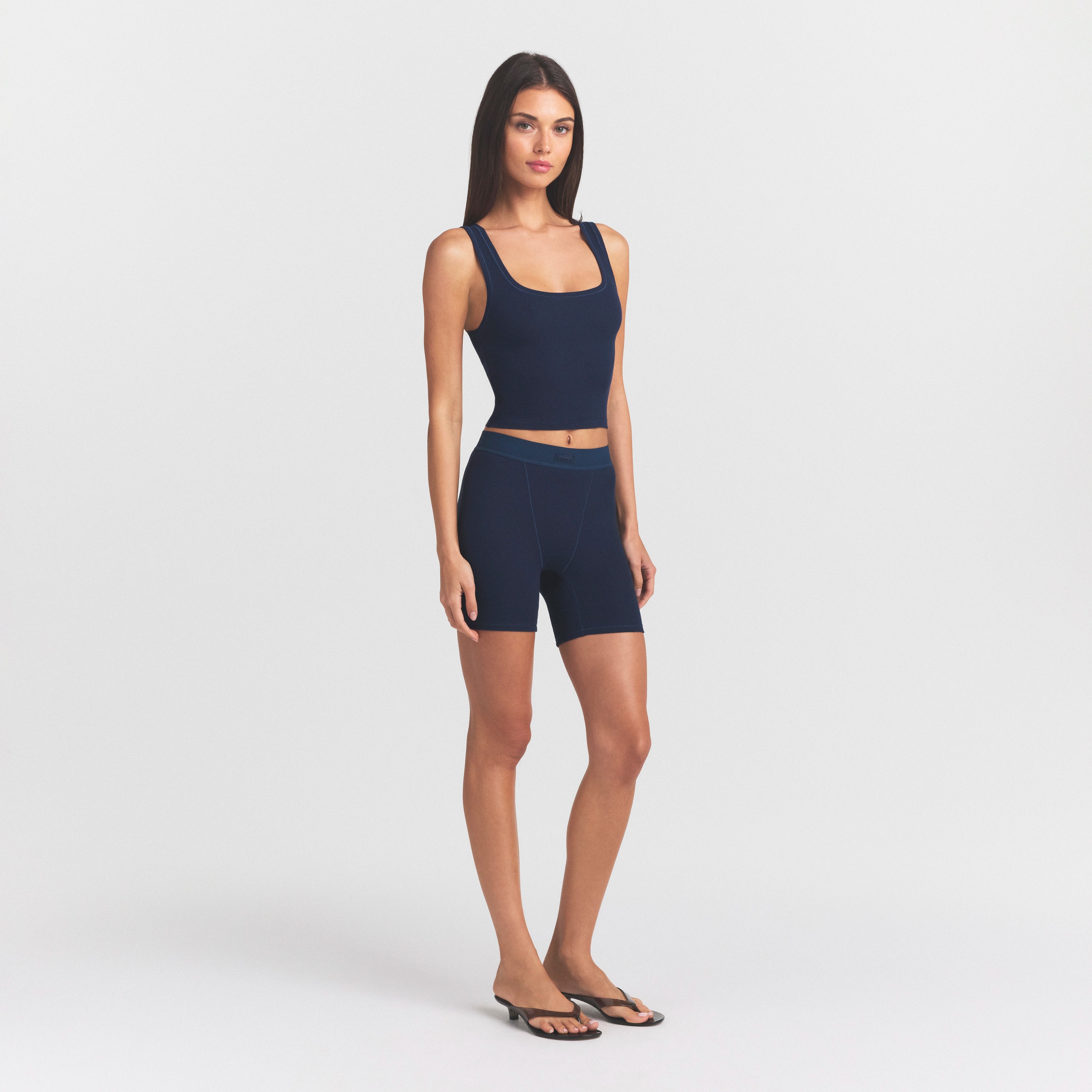 COTTON RIB BOXER | NAVY ON A MODEL SIDE VIEW @ | FOCUS: 0.0, 1.0, 0.9