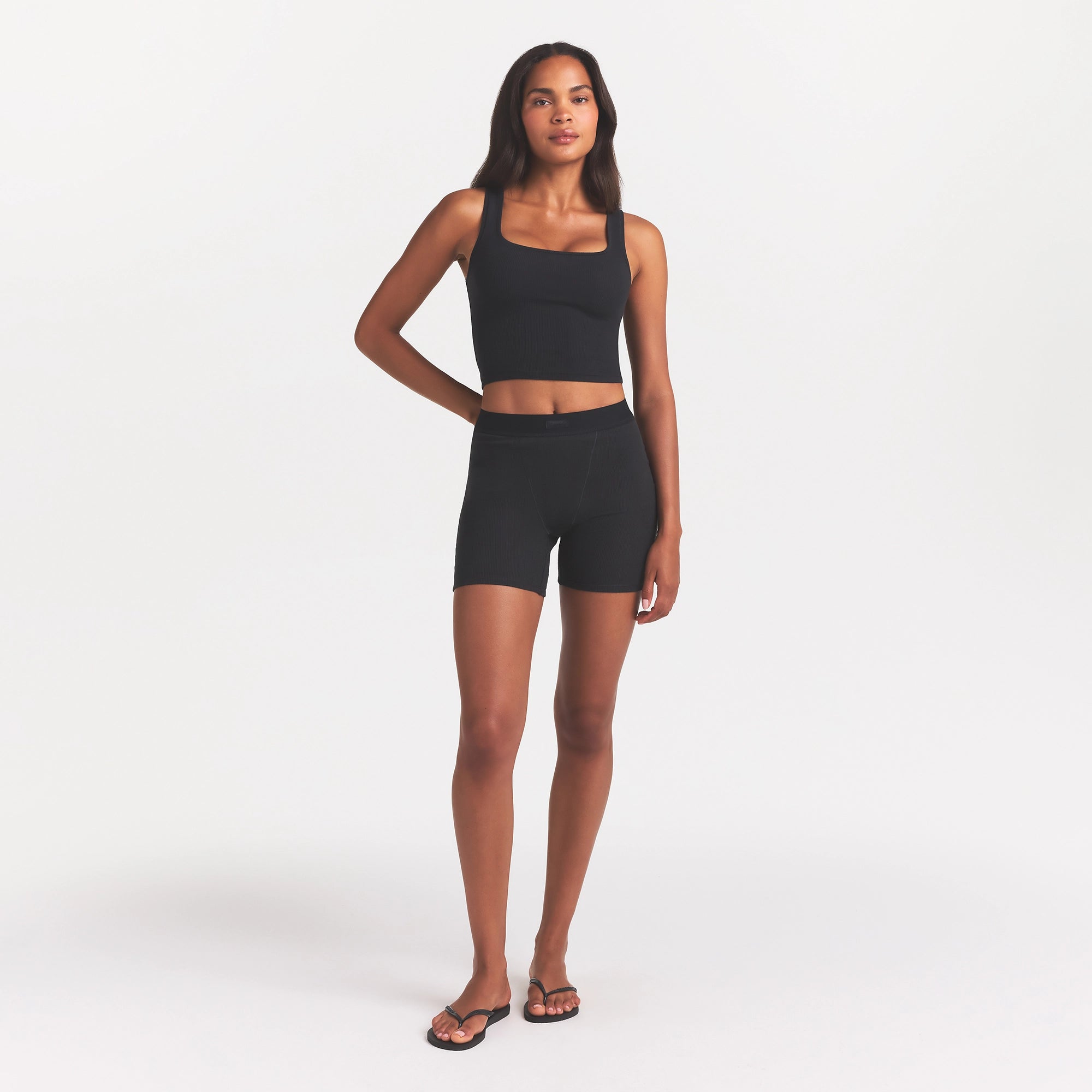COTTON RIB BOXER | SOOT ON A MODEL FRONT VIEW @ | FOCUS: 0.0, 1.0, 0.9