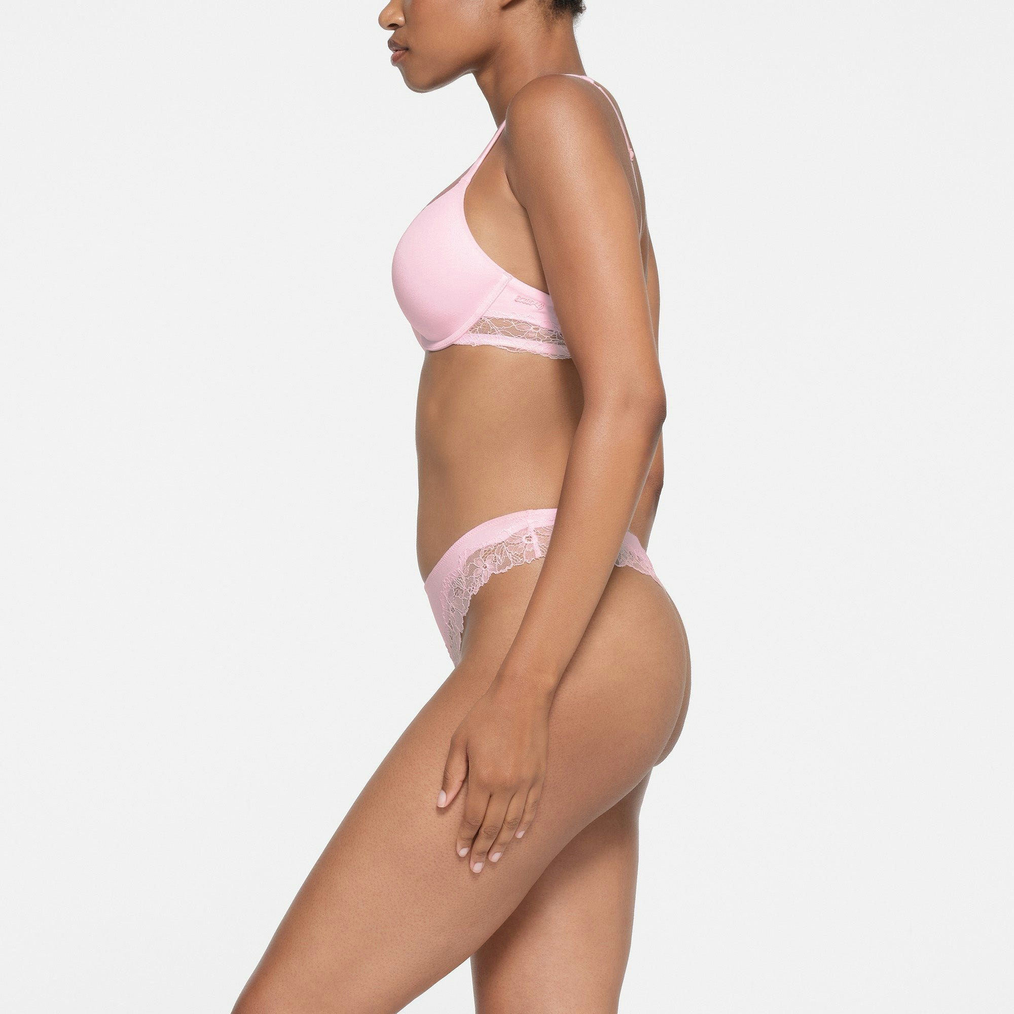 COTTON LACE DIPPED THONG | CHERRY BLOSSOM ON A MODEL SIDE VIEW