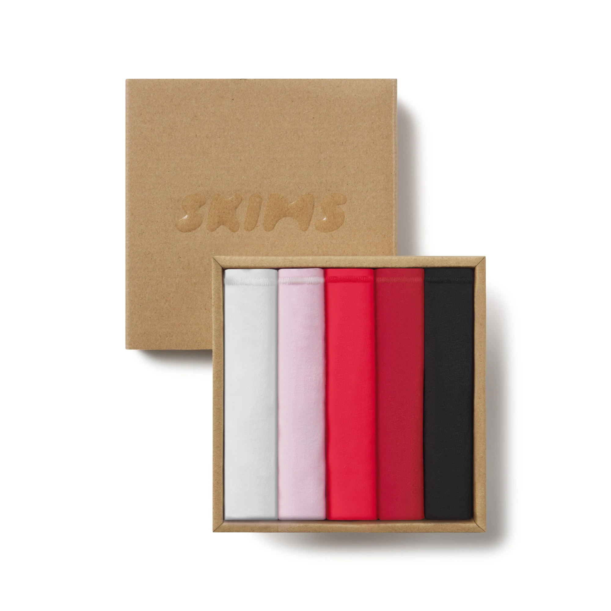 COTTON JERSEY DIPPED THONG ADDITIONAL FABRIC DETAILS | about this fabric-PACK | RED BRICK MULTI LAYS FLAT ON A WHITE BACKGROUND | FLT
