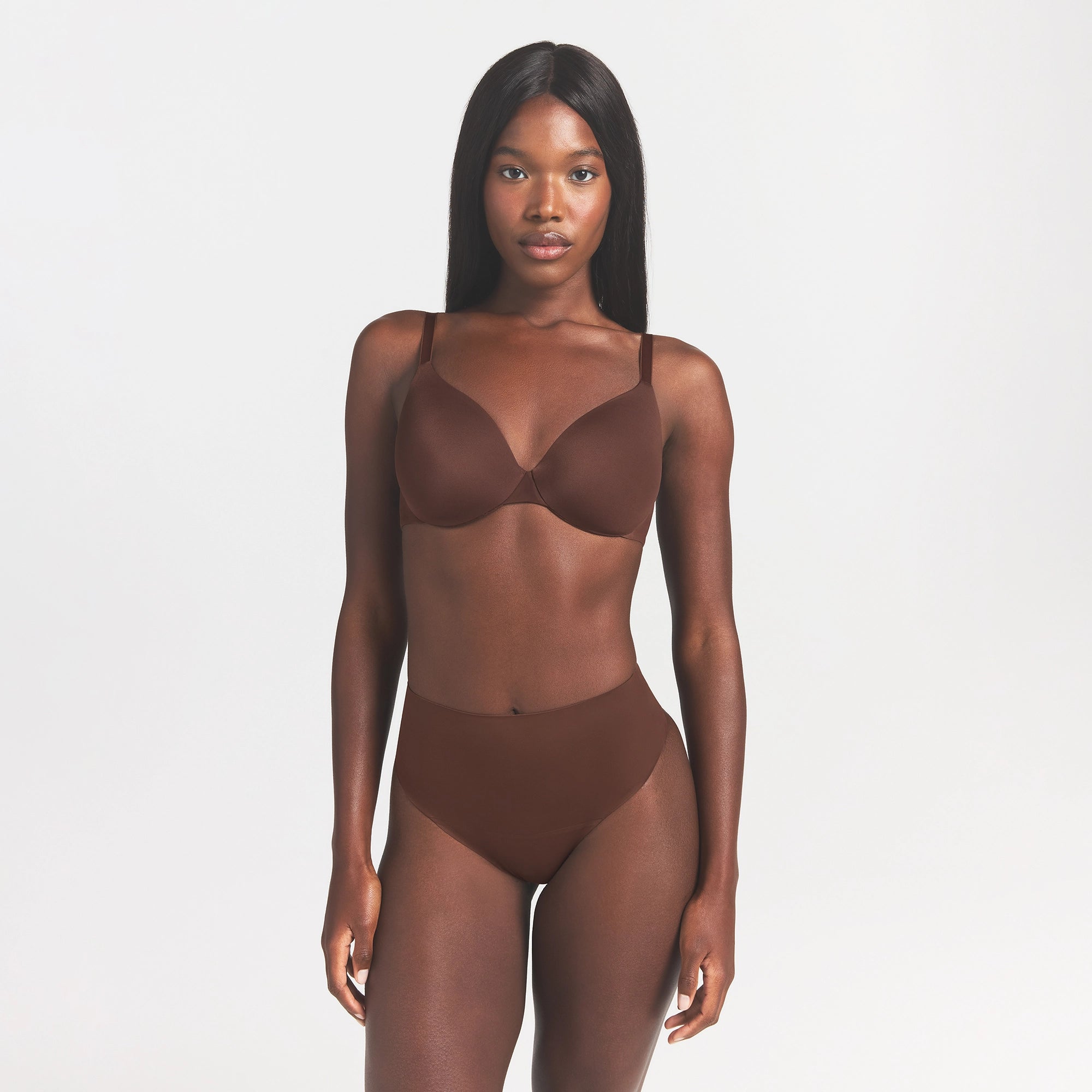 SMOOTHING INTIMATES HIGH-WAISTED THONG | COCOA ON A MODEL FRONT VIEW @ | FOCUS: 0.0, 1.0, 0.9