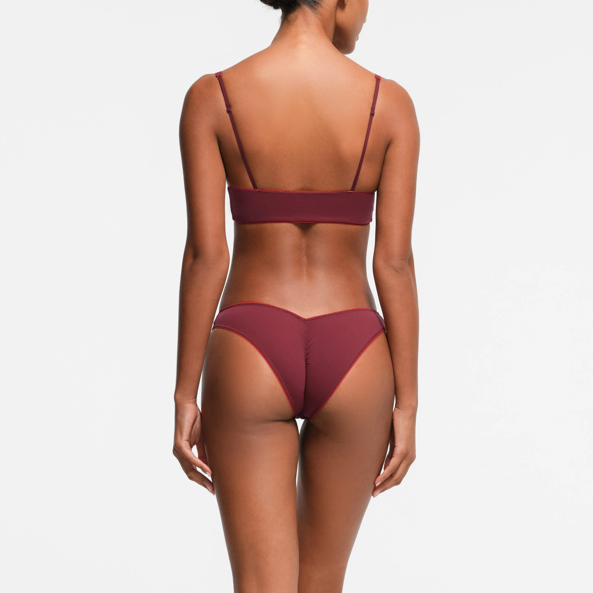 FITS EVERYBODY PICOT TRIM TANGA | WINE (TANGAS) ON A MODEL FRONT VIEW