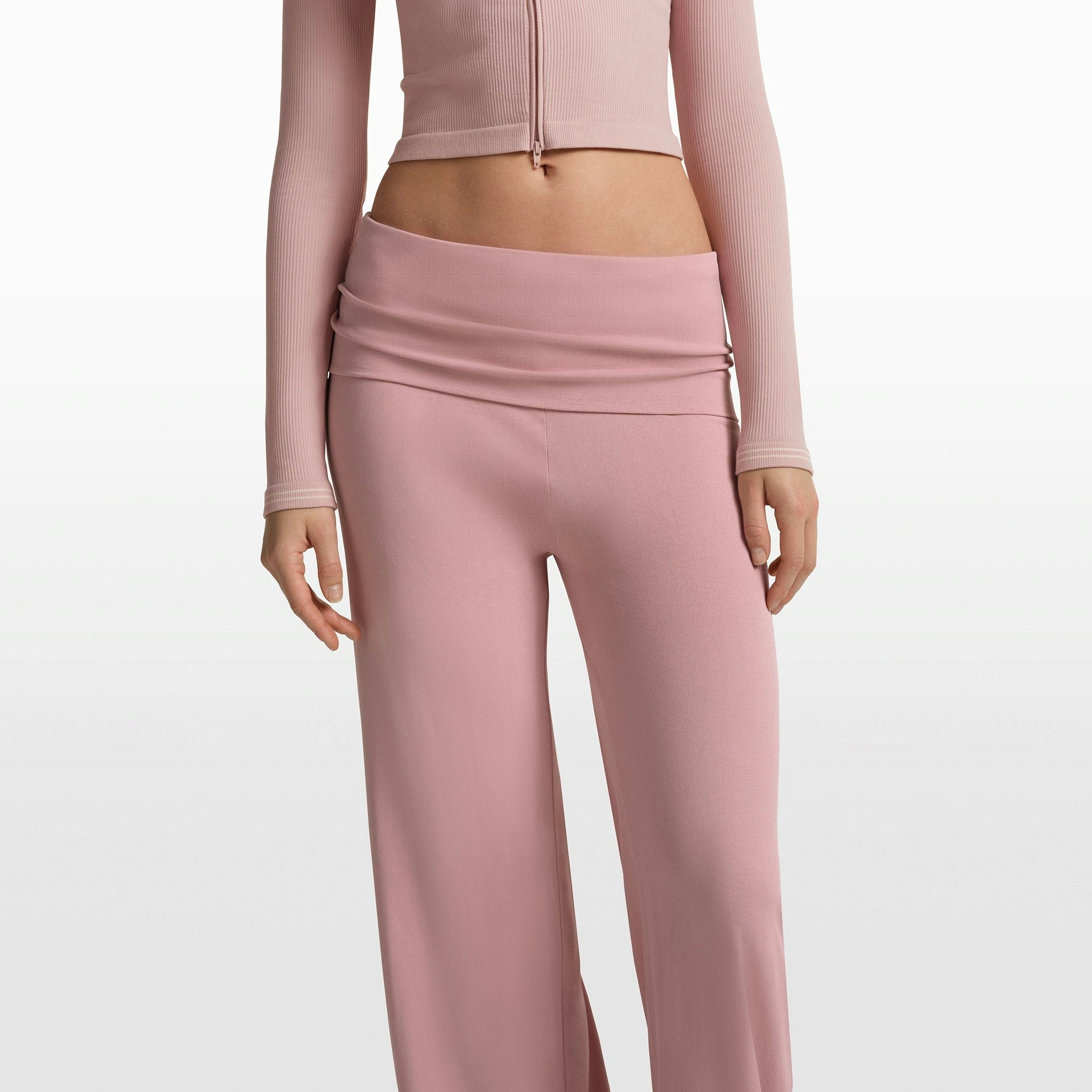 NikeSKIMS STRETCH KNIT FOLDOVER WIDE LEG PANT | HIMALAYAN ON A MODEL FRONT VIEW @ | FOCUS: 0.0, 1.0, 0.9