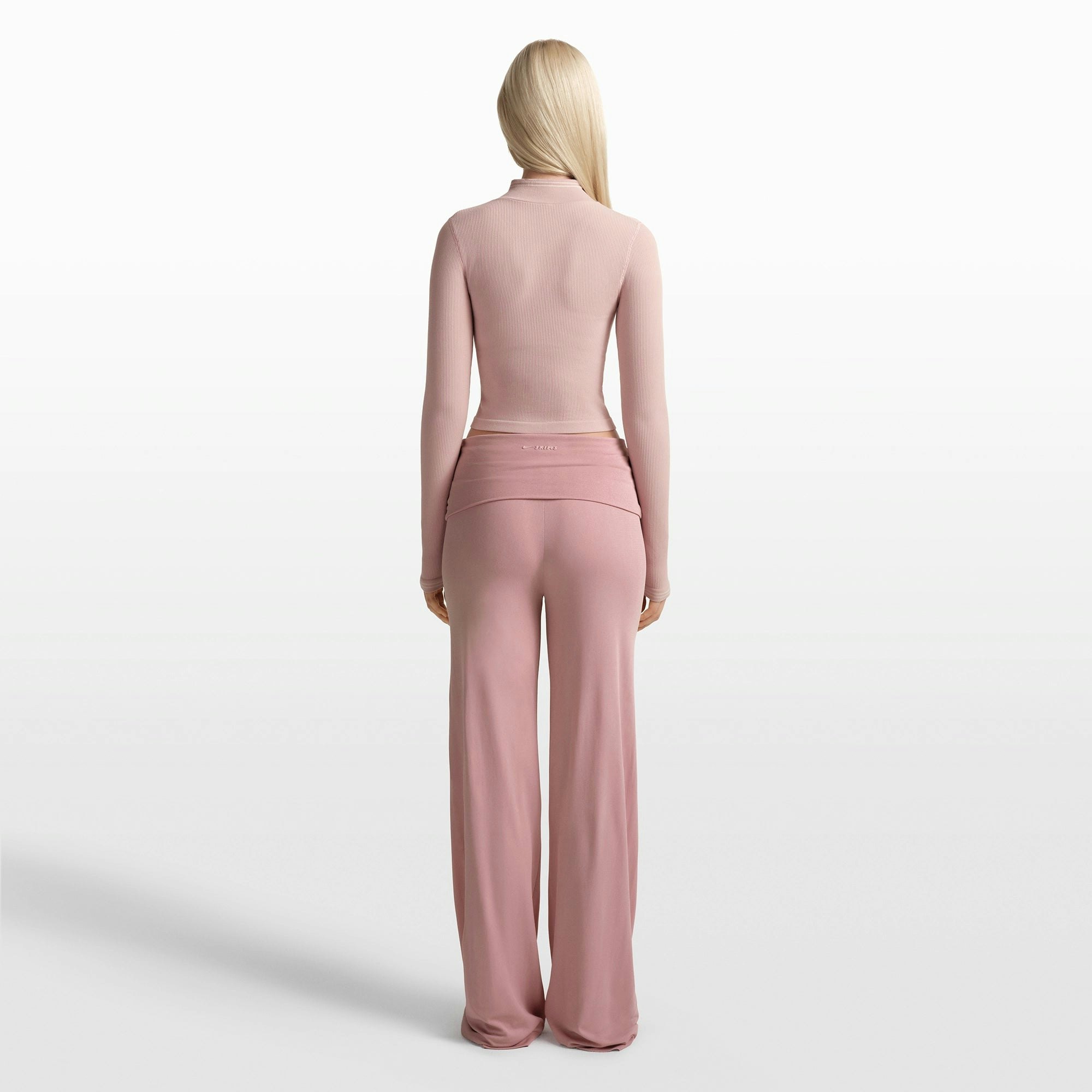 NikeSKIMS STRETCH KNIT FOLDOVER WIDE LEG PANT | HIMALAYAN ON A MODEL FRONT VIEW @ | FOCUS: 0.0, 1.0, 0.9