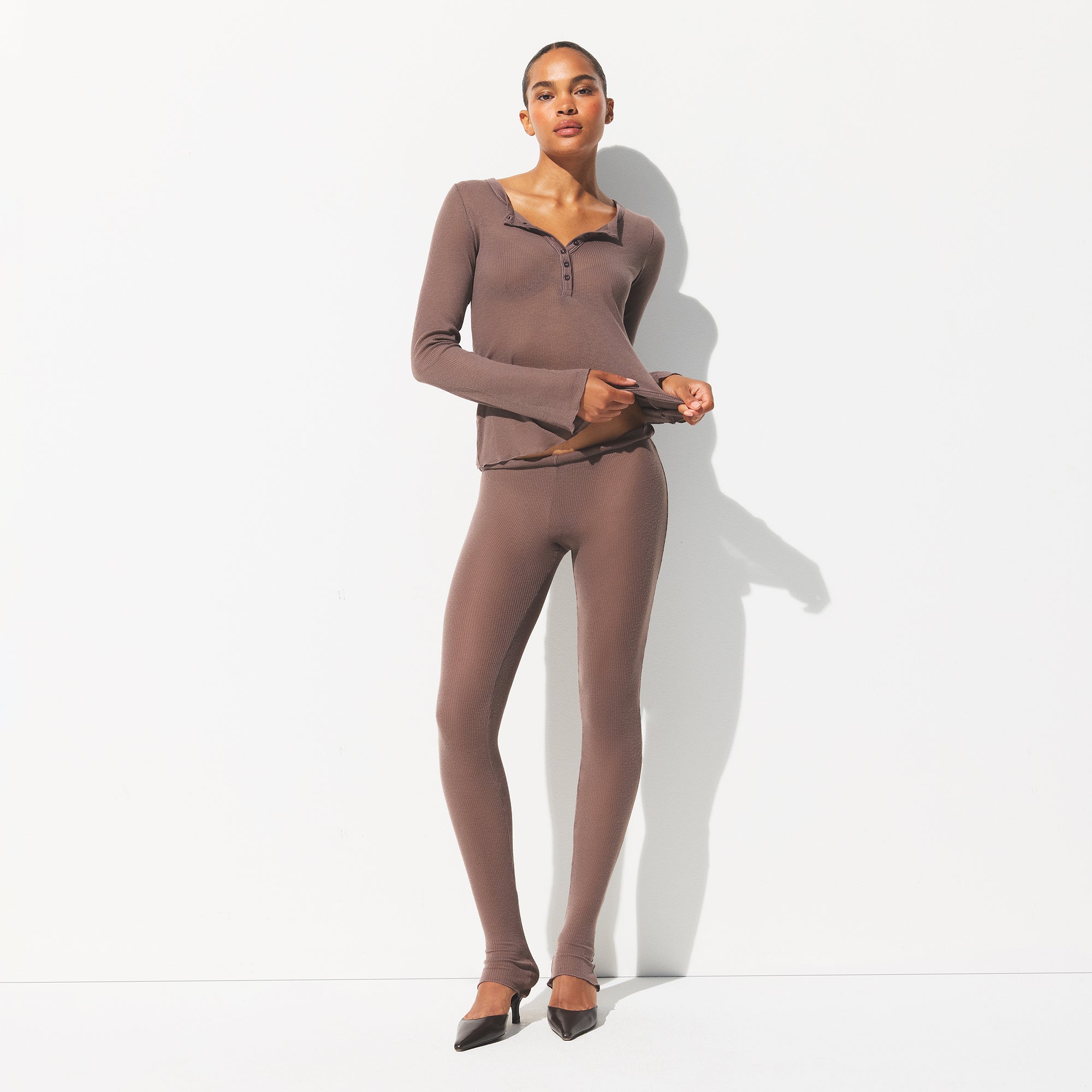 SHEER RIB LEGGING | PEWTER