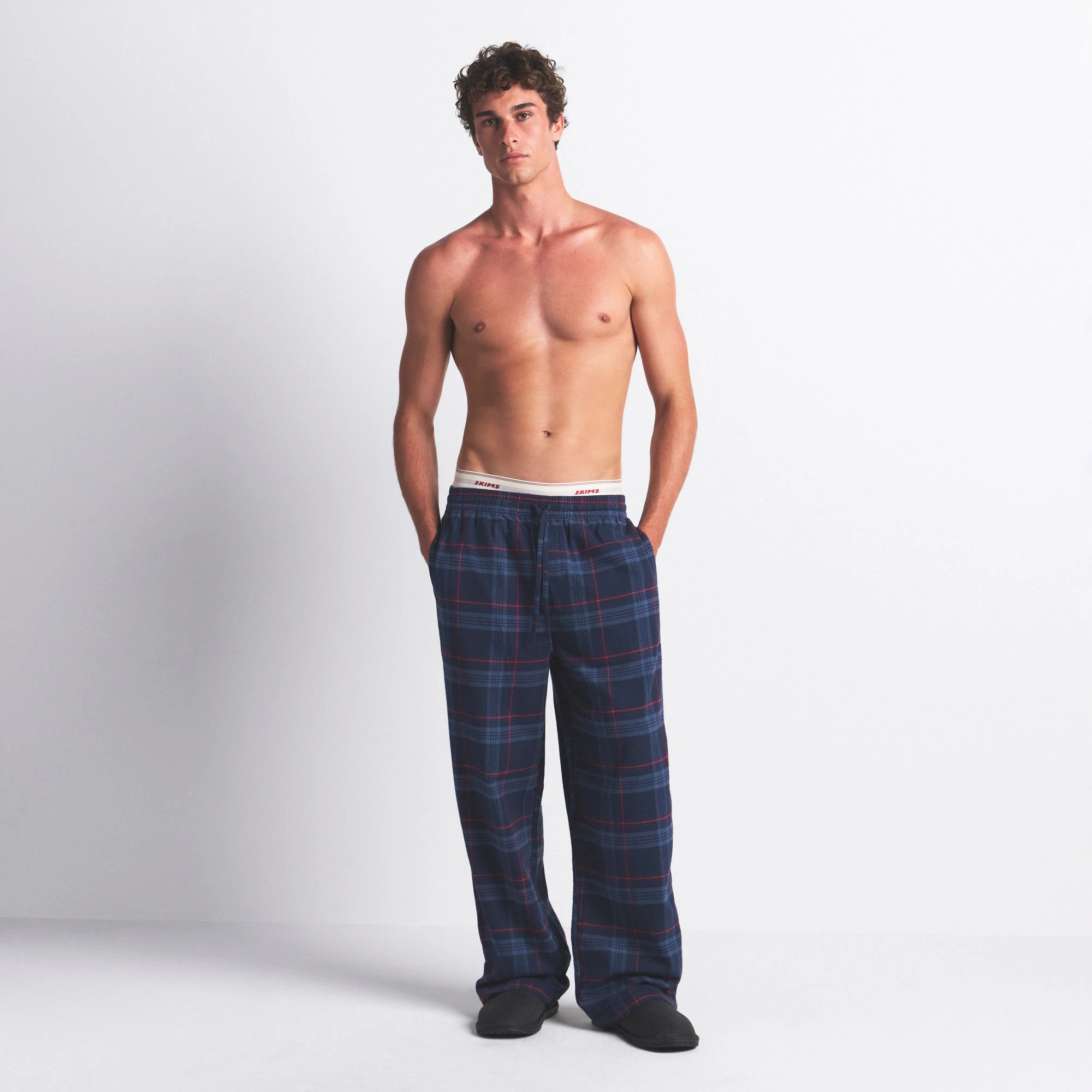 FLANNEL SLEEP MENS PANT | DAMSON LASER PLAID ON A MODEL FRONT VIEW @ | FOCUS: 0.0, 1.0, 0.9