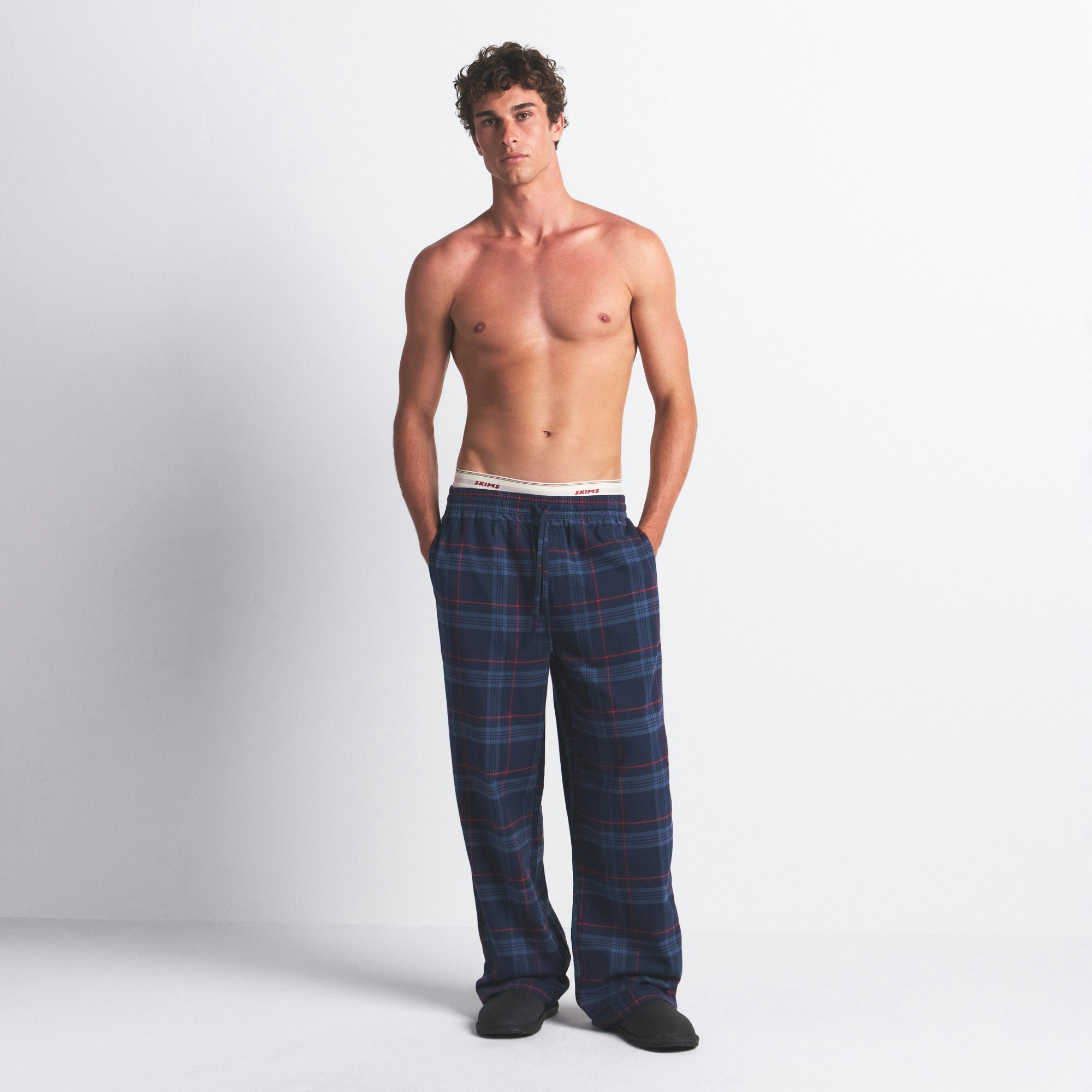 FLANNEL SLEEP MENS PANT | DAMSON LASER PLAID ON A MODEL FRONT VIEW @ | FOCUS: 0.0, 1.0, 0.9