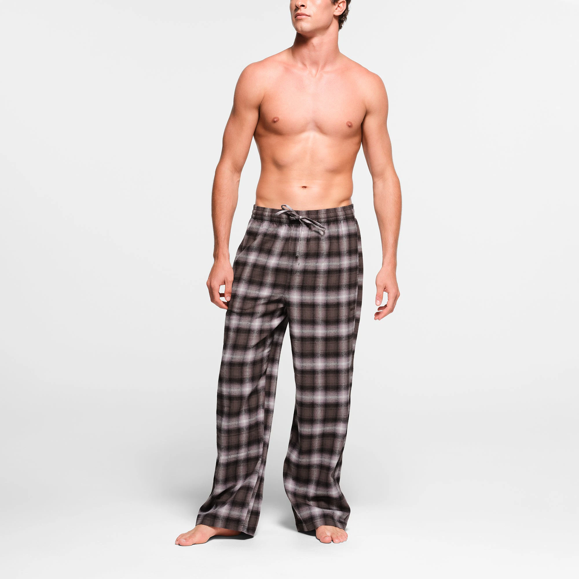 FLANNEL SLEEP MENS UNISEX PANT | ZINC PLAID ON A MODEL FRONT VIEW