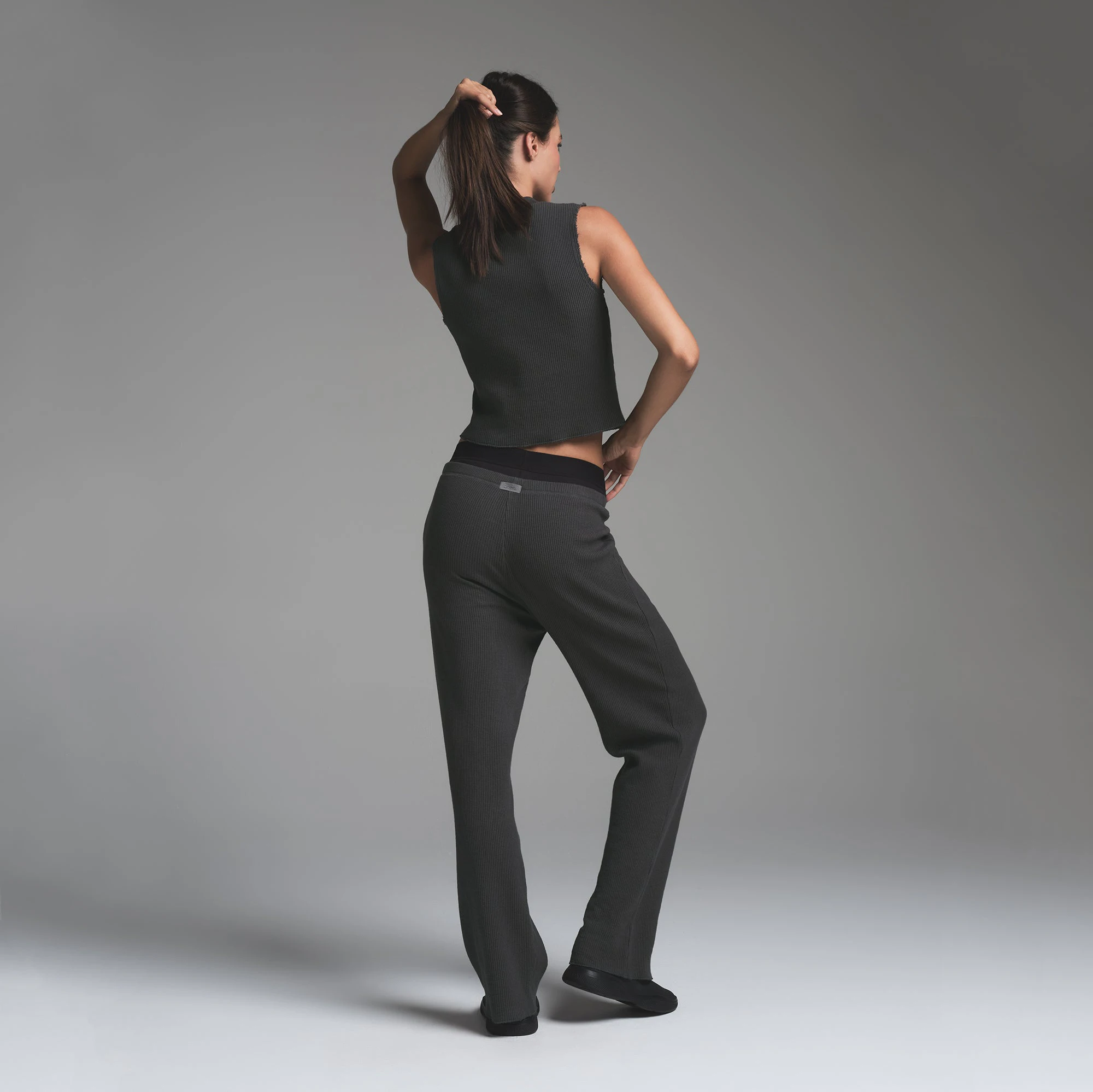 HEAVY WAFFLE STRAIGHT LEG PANT | ASH ON A MODEL BACK VIEW
