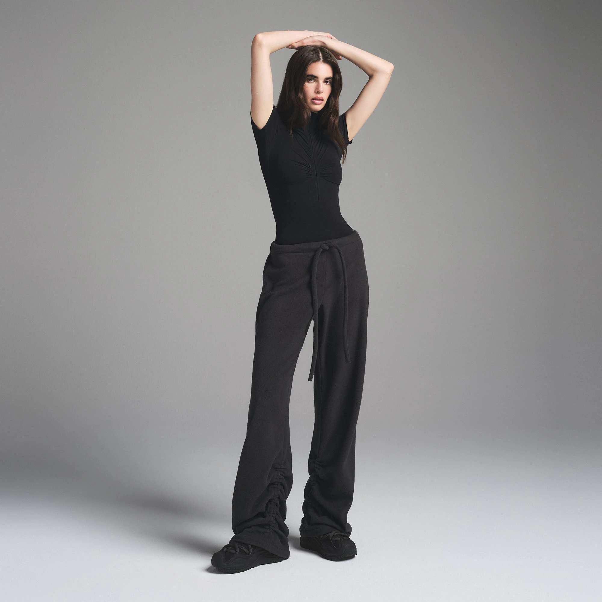 FLEECE LOUNGE OVERSIZED PANT | STORM ON A MODEL FRONT VIEW| FOCUS: 0.9, 0.9, 0.9
