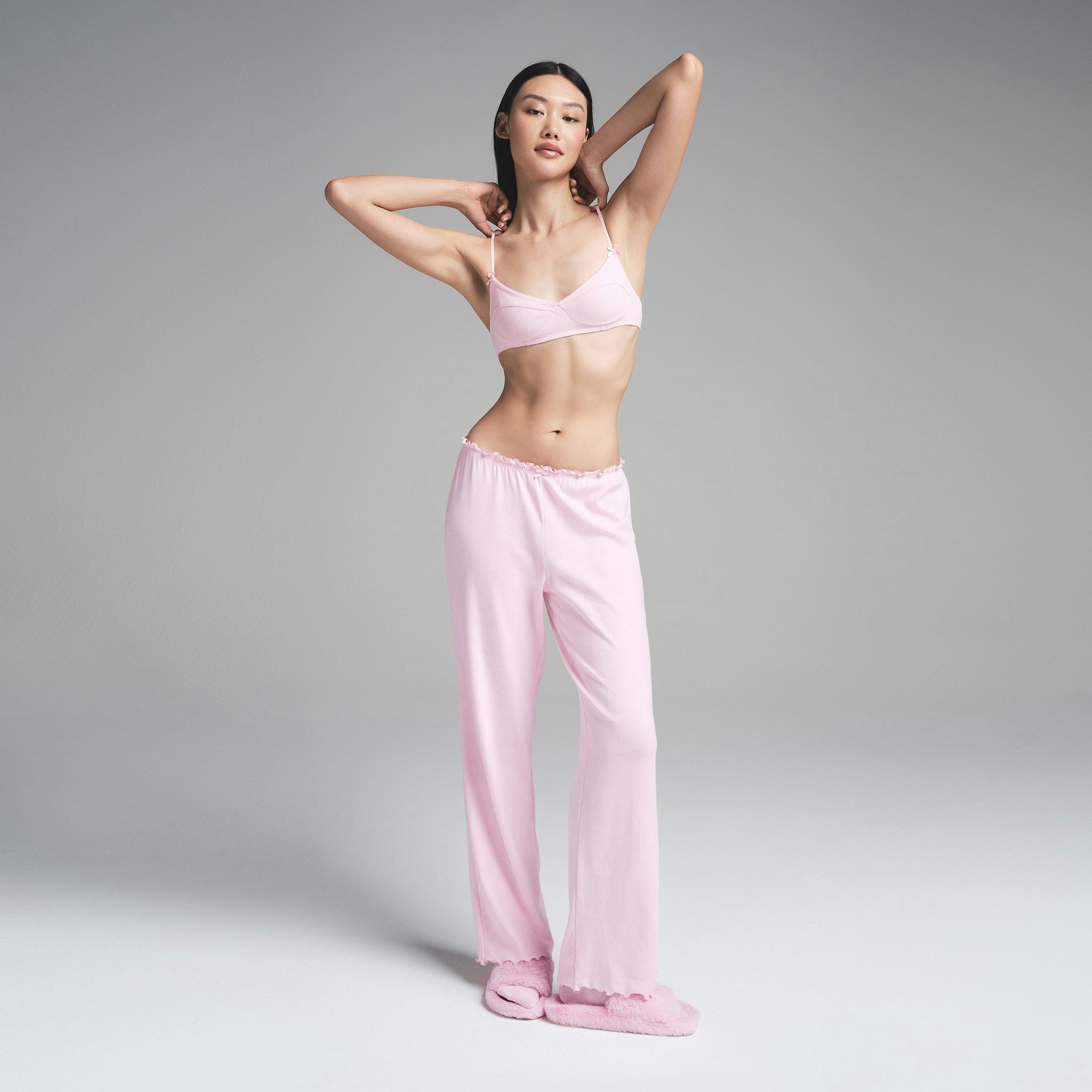 LOGO POINTELLE STRAIGHT LEG PANT | CHERRY BLOSSOM ON A MODEL FRONT VIEW | FOCUS: 0.0, 1.0, 0.9