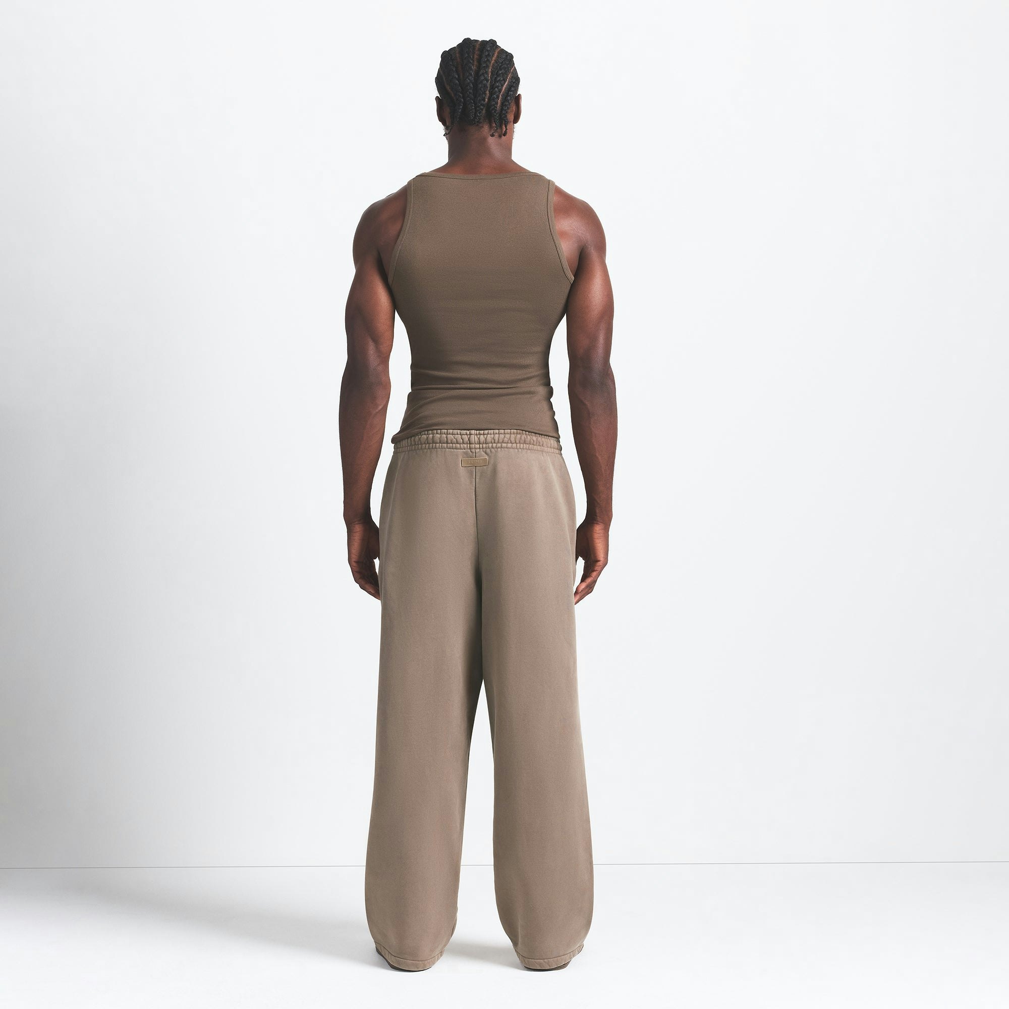 HEAVYWEIGHT FLEECE MENS STRAIGHT LEG PANT | TRUFFLE ON A MODEL BACK VIEW @ | FOCUS: 0.0, 1.0, 0.9